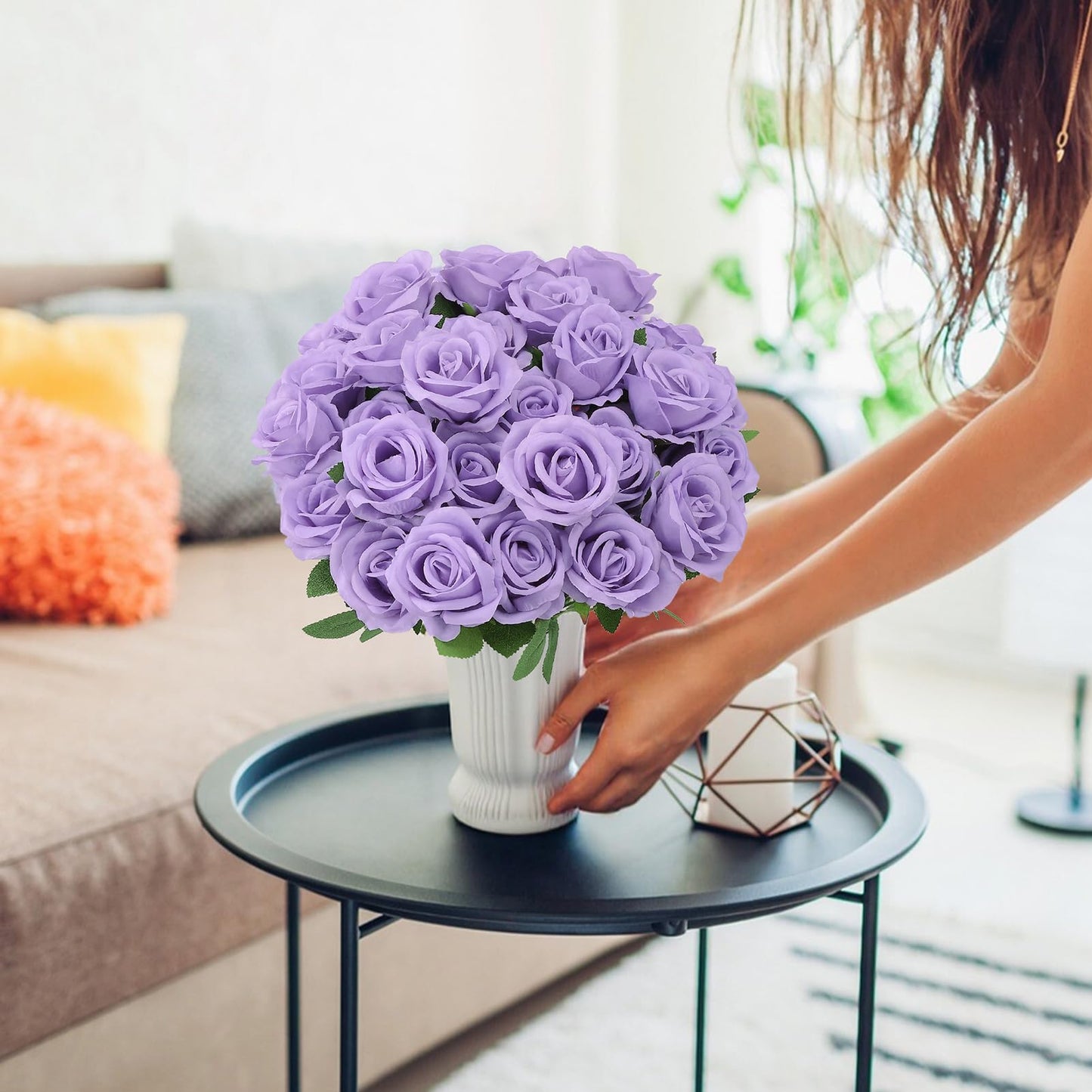 Ovveroche 72 Pcs Artificial Roses Light Purple Fake Silk Roses Realistic Roses Faux Flower Indoor Wedding Home Decor, Birthday Decorations