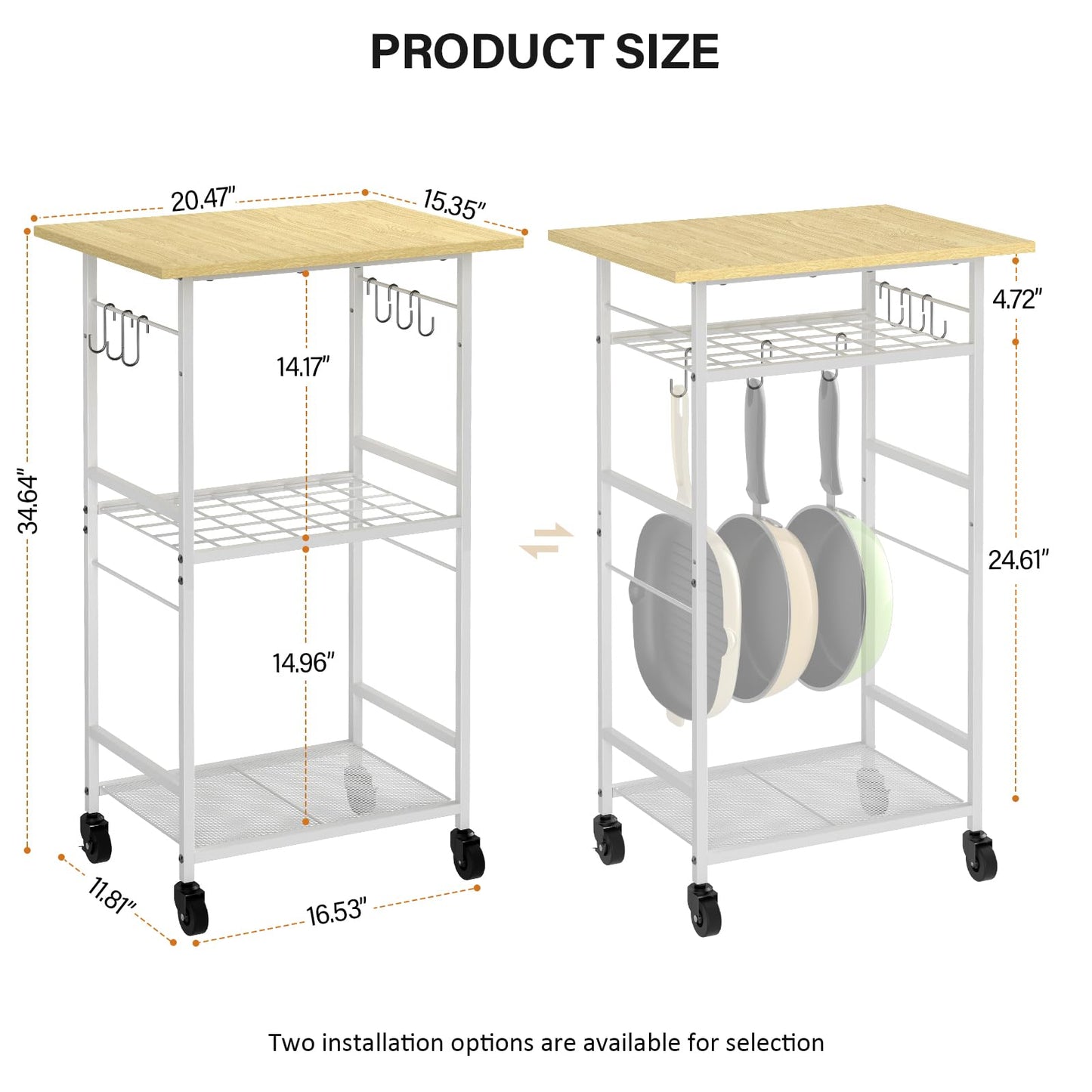ThreeHio Rolling Kitchen Microwave Cart, 3 Tier Microwave Table Stand with Adjustable Shelf, Kitchen Storage Rack on Wheels, Coffee Station Cart Rack Shelf Organizer for Living Room Office, Balcony