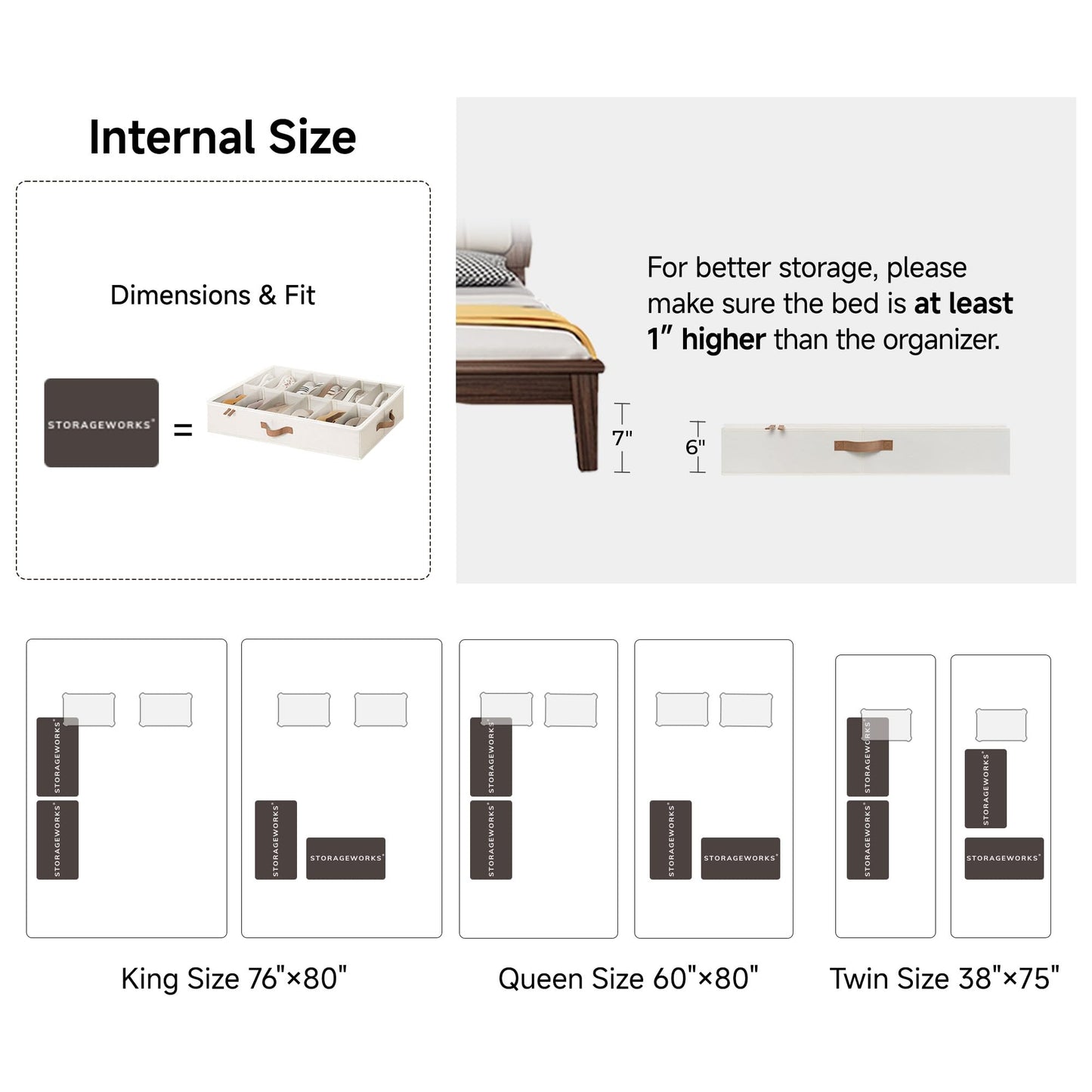 StorageWorks Underbed Shoe Storage Organizer for Closet, 2-Pack Under Bed Shoe Organizer with Bottom Support and Adjustable Dividers, Fits up to 24 Pairs, Beige
