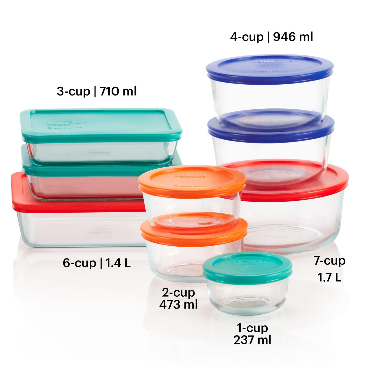 Pyrex Simply Store (9-Pack) Mixed Sized Glass Food Storage Set, Round & Rectangular Containers With Plastic Lids, BPA-Free, Dishwasher & Microwave Safe