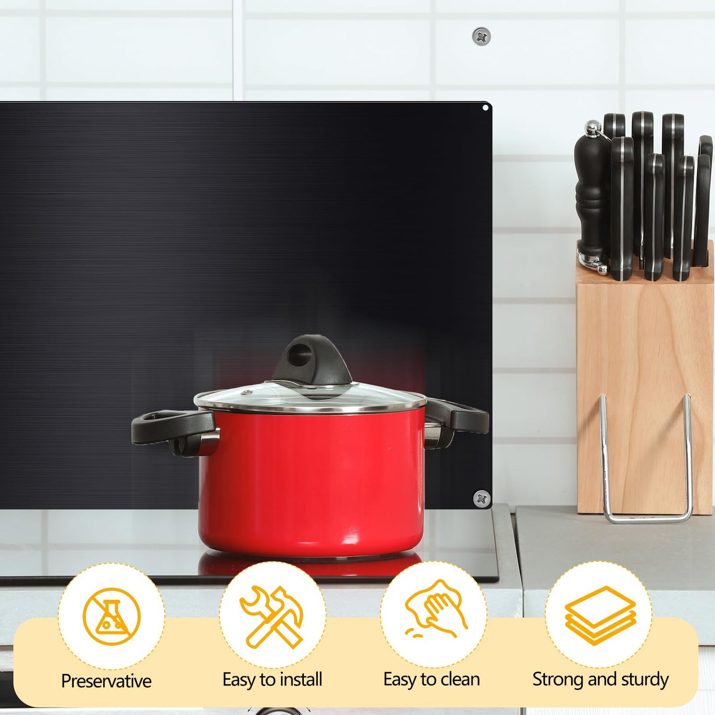 Yaocom Stainless Steel Backsplash Range Hood Stove Backsplash Back Stainless Steel Sheet for Kitchen Wall Splatter Metal Wall Panels with Screws and Hanging Towel(Black,30×12 Inch)