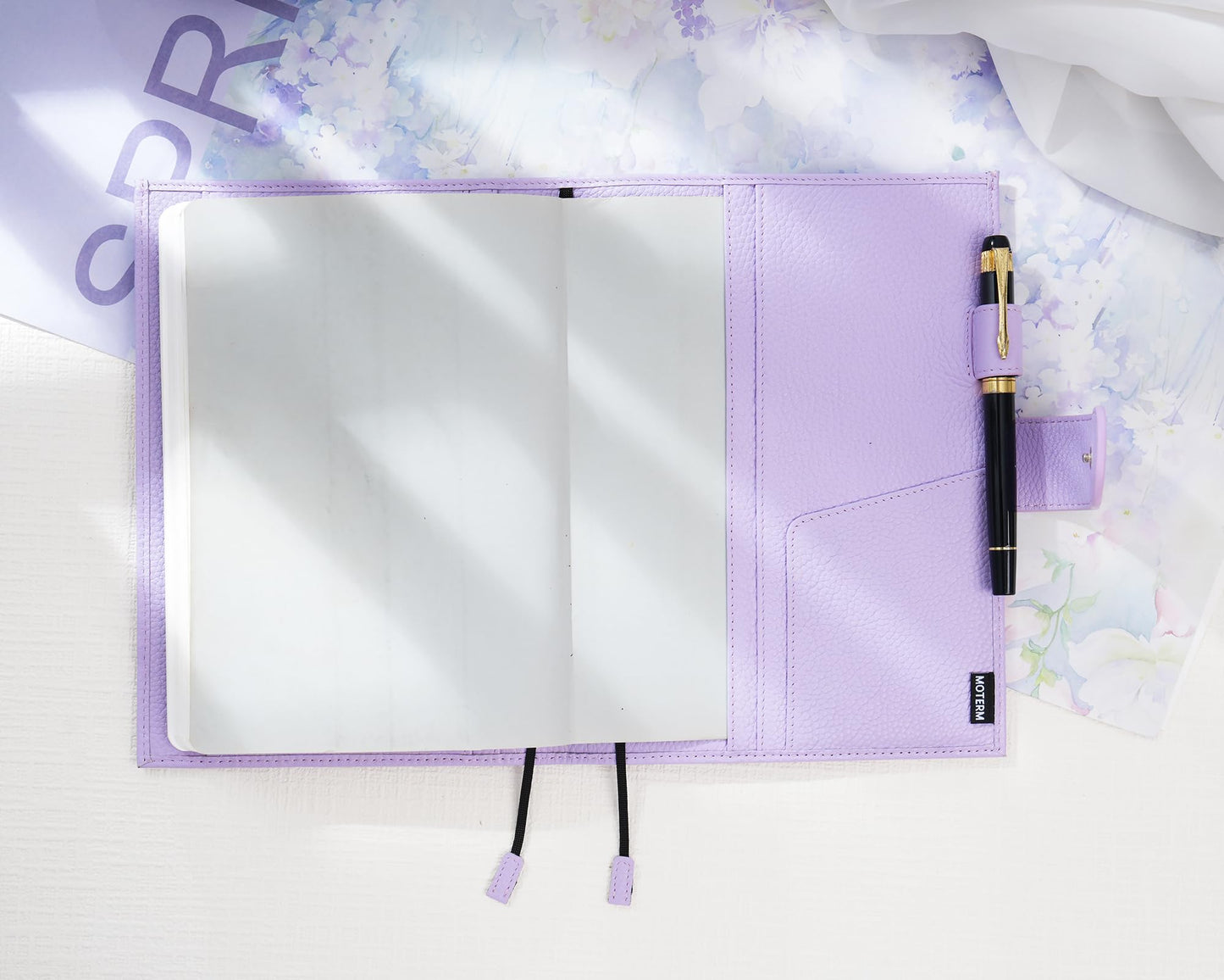 Moterm Leather A5 Notebook Cover - Fits Hobonichi Cousin, Stalogy and Midori MD Planners, with Pen Loop, Card Slots and Back Pocket (Pebbled-Lavender)