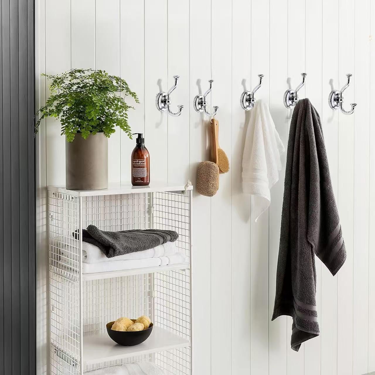 khtumeware 3 Pack 4-1/2 inch Zinc Alloy Vintage Wall Polished Chrome Large Coat Hooks Suitable for Tile, Wood Board, Glass Walls, Bathroom, Entrance Hall, Kitchen, Multi-Functional Robe Hooks