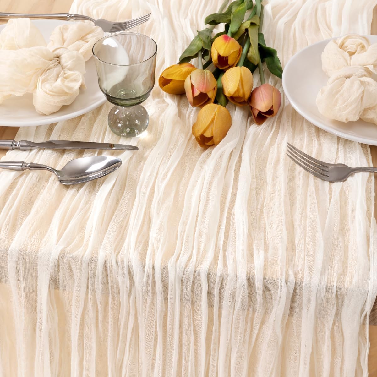 MLMC 12 Pack Ivory White Cheesecloth Table Runner Rustic Gauze White Cheese Cloth Table Runner 10ft Boho Cheese Cloth Centerpiece 35x120 Inches for Dessert Anniversary Wedding Bridal Shower Decor
