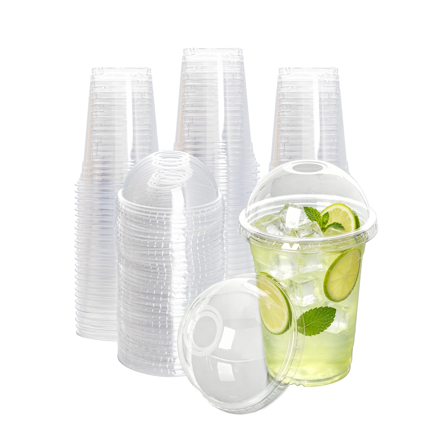 Lullaby 200Pack 16oz Clear Plastic Cups with Dome Lids, Disposable Smoothies Cups Suitable for Ice Cold Drinks Coffee Tea, Ideal for Parties, Holidays
