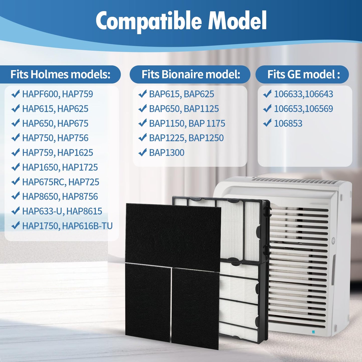 DerBlue 6PCS HAPF600 Filter Replacement and 8PCS pre filter Compatible with Holmes Air Purifier HAPF600 HAPF8650 HAP615 HAP625 HAP650,Replacement Air Filter Part # 600, 600D, 600D-U2