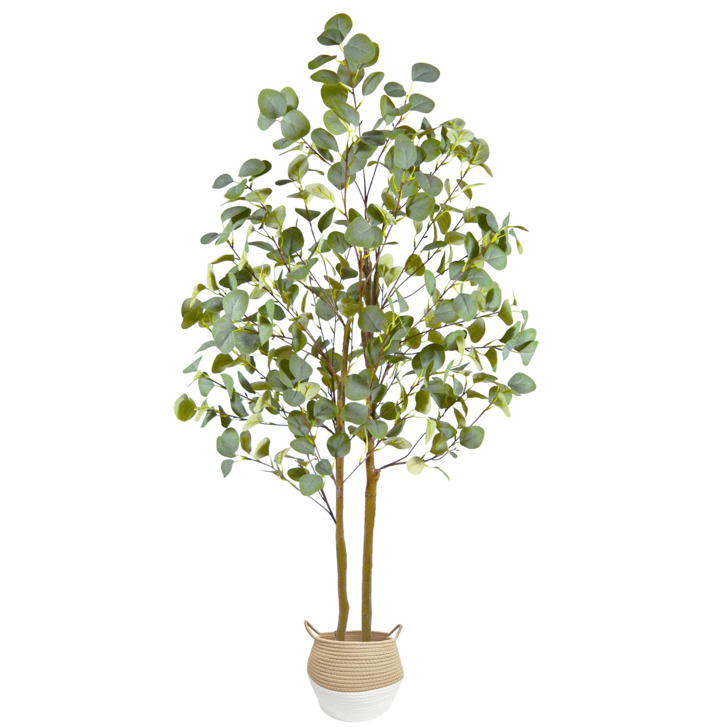Warmplants Artificial Eucalyptus Tree, 5ft Tall Fake Eucalyptus Plant with Woven Basket, 60'' Silk Leaves Faux Tree for Indoor Home Office Livingroom Garden Floor Décor