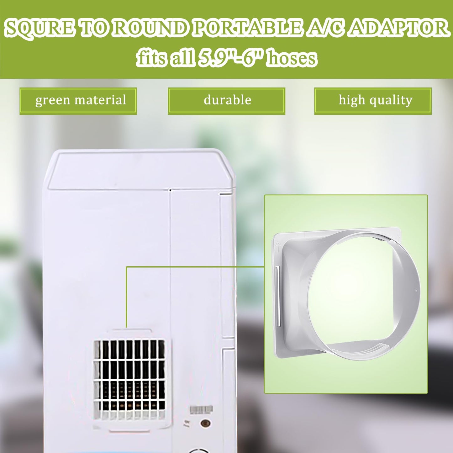 Outus 5.9'' Diameter 61'' Long Portable Air Conditioner Hose with Square Exhaust Hose Tube Adapter Portable Air Conditioner Ducting Parts