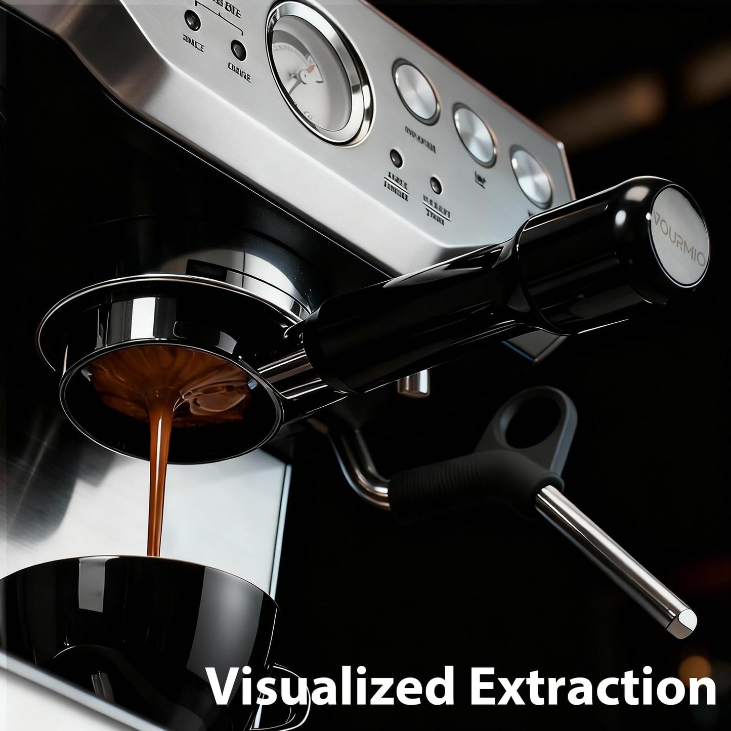 VOURMIO 54mm Bottomless Portafilter - 3 Ears with Stainless Steel Filter Basket, Fits Breville Barista Express, Pro, Touch, Bambino Plus, Infuser (880BSS, 870XL, 878BSS, 500BSS, 840XL), Black