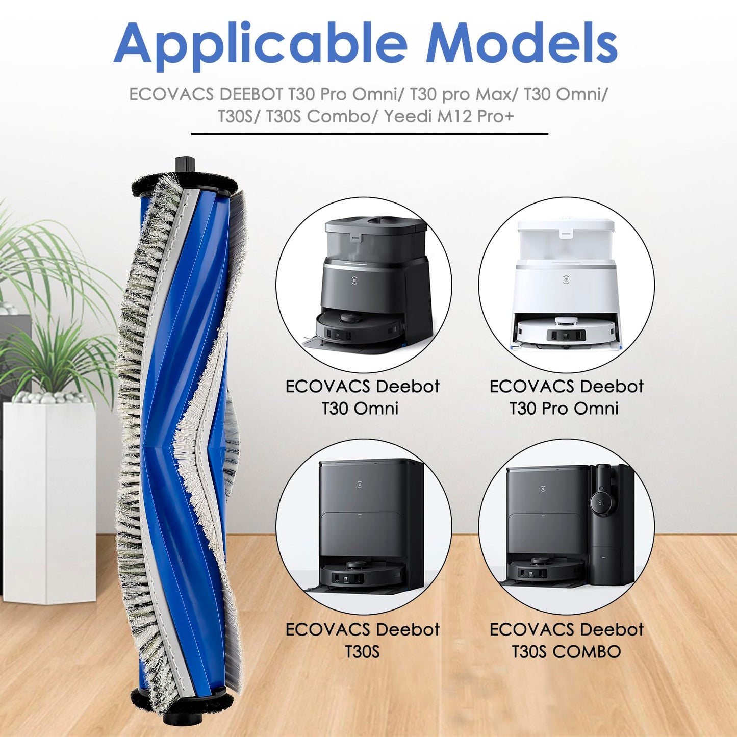 (3 Pack) Roller Brushes Compatible with ECOVACS DEEBOT T30 Pro Omni/ T30 Omni/ T30S/ T30S Combo/ N20 plus/ N20 Pro PlusYeedi M12 Pro+ Robot Vacuum, Main Brush Replacement Multi-Surface Brushes