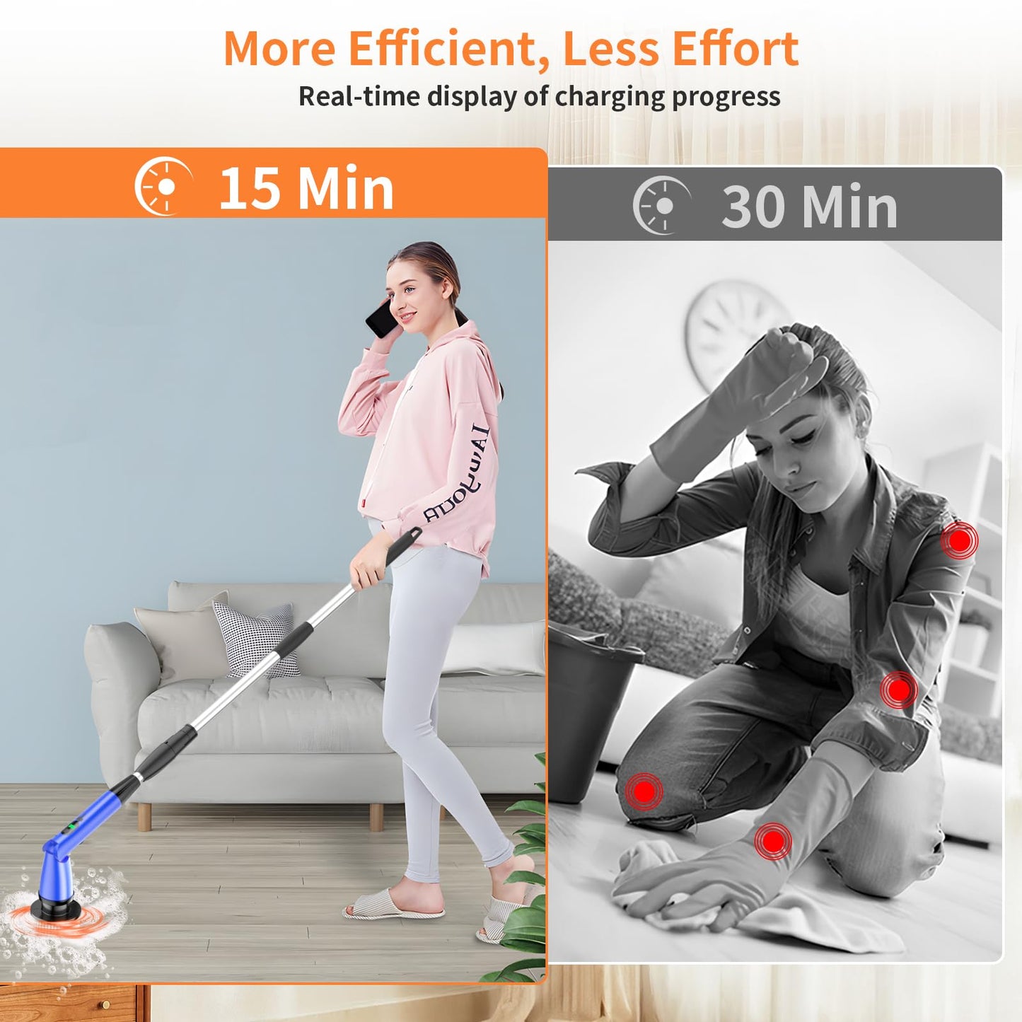 11 in 1 Electric Spin Scrubber Cordless Cleaning Brush 3 Adjustable Angles 2 Adjustable Speeds LED Display Shower Cleaner Brush Supplies Extension Long Handle for Bathroom Floor Tile Toilet Waterproof