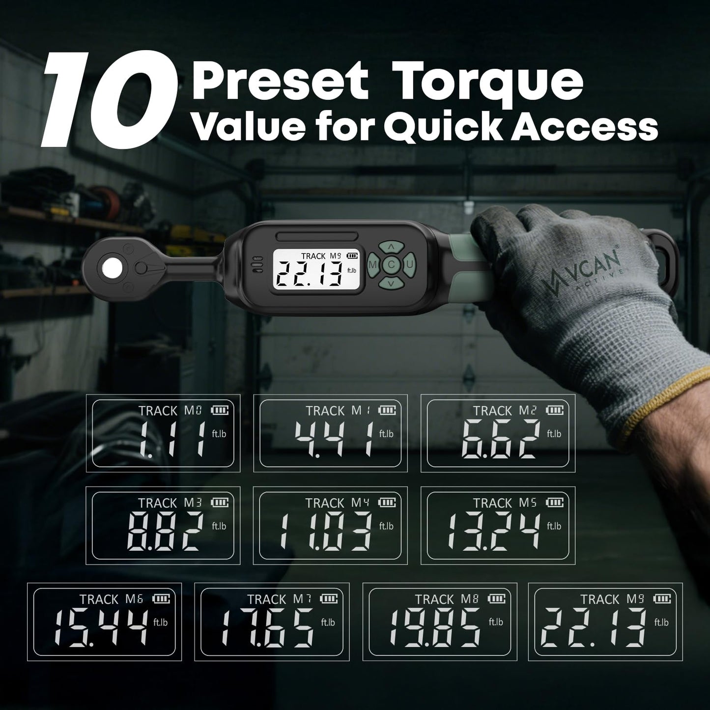 1/4 Torque Wrench Digital(1.1-22.2Ft.Lb) ±2 % Accuracy Digital Torque Wrench 1/4 Drive with Buzzer and LED Flash Track Mode Inch Pound Torque Wrench Set with Bits & Sockets for Bike Moto Gunsmithing