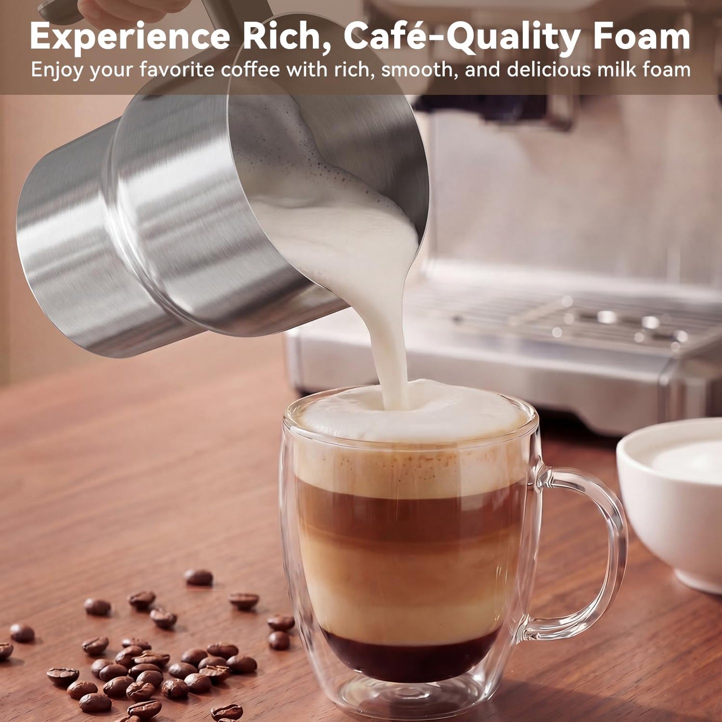 IAGREEA Milk Frother, 8 in 1 Large Hot and Cold Foam Maker (600ml), Detachable Milk Steamer Jug for Latte, Matcha, Hot Chocolate, Stainless Steel, Dishwasher Safe