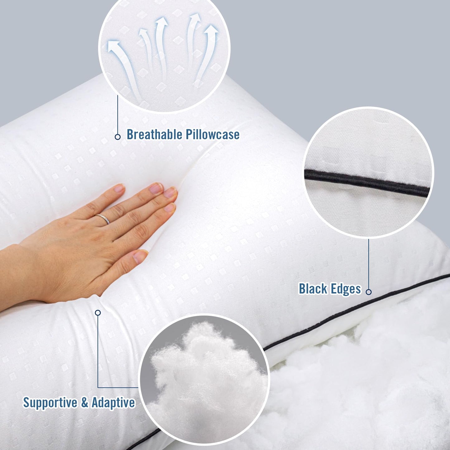 Higoom Queen Size Bed Pillows for Sleeping 4 Pack,Luxury Hotel Pillows,Comfortable and Supportive,Machine Washable,Suitable for Stomach,Back and Side Sleepers.