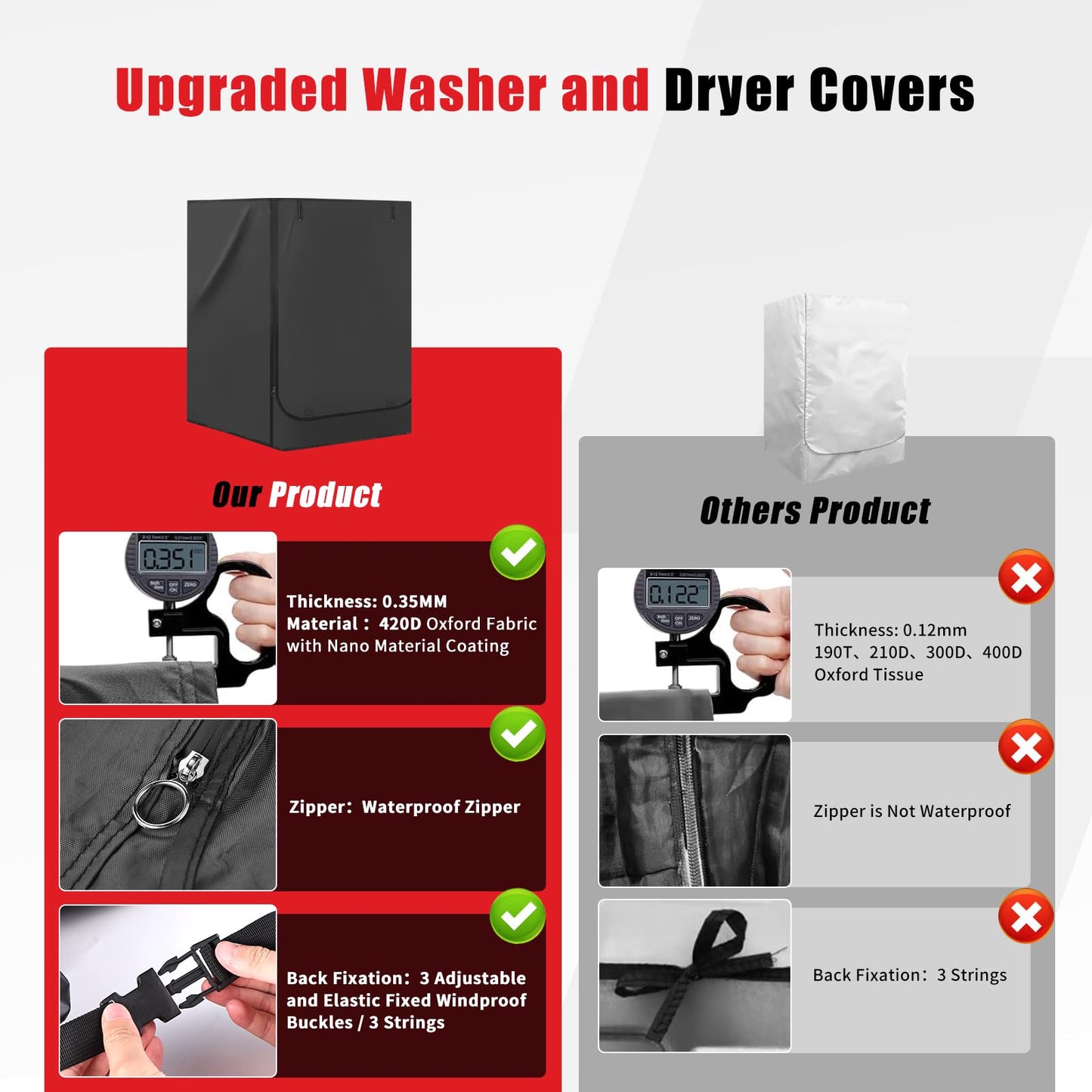 Washer and Dryer Covers 2PCS,Heavy Duty 420D Oxford Washer Dryer Cover for Front-Loading,Washing Machine Cover with 2 Waterproof Zippers and 3 Windproof Buckles