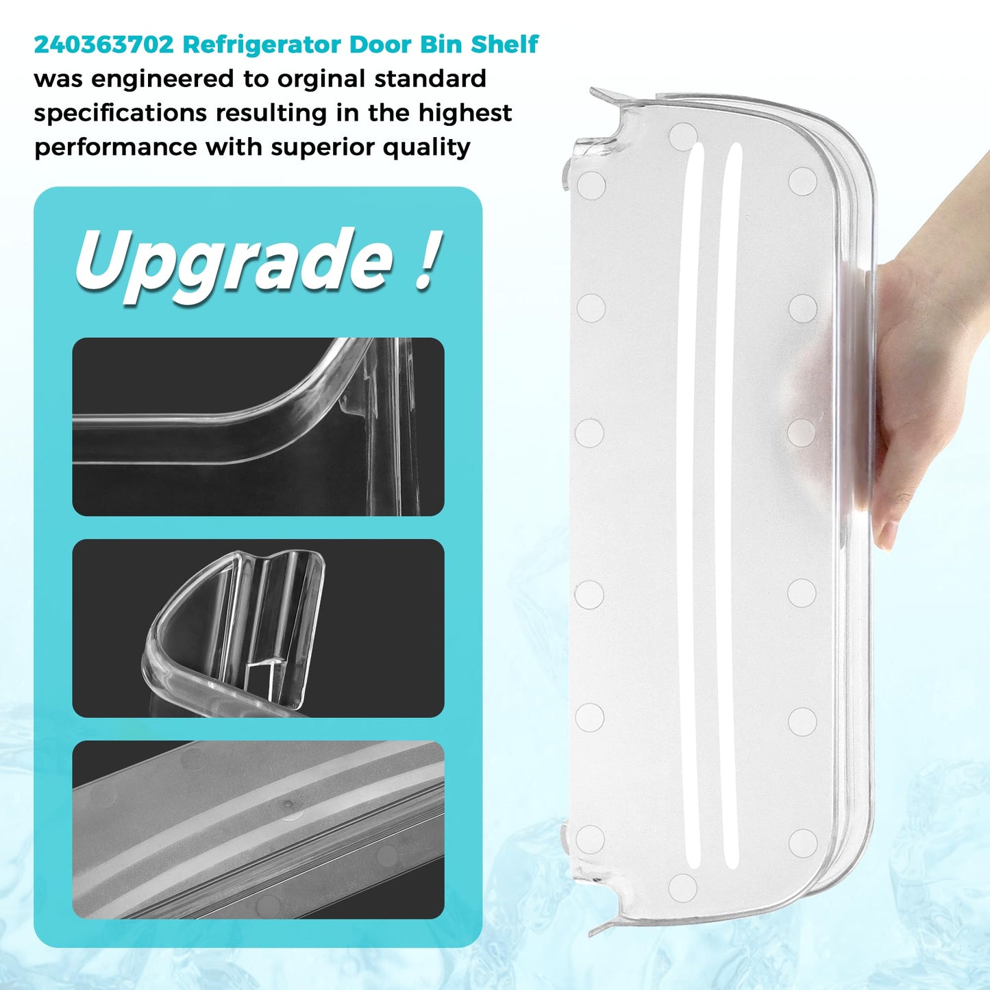240363702 Refrigerator Door Bin Shelf Replacement for Frigi-daire Ken-more, 14.3in(L)×4.2in(W)×5.5in(H) Refrigerator Bottom Side Door Bin Replace 240363704 240363705 240363708 by Fetechmate, 2 pack