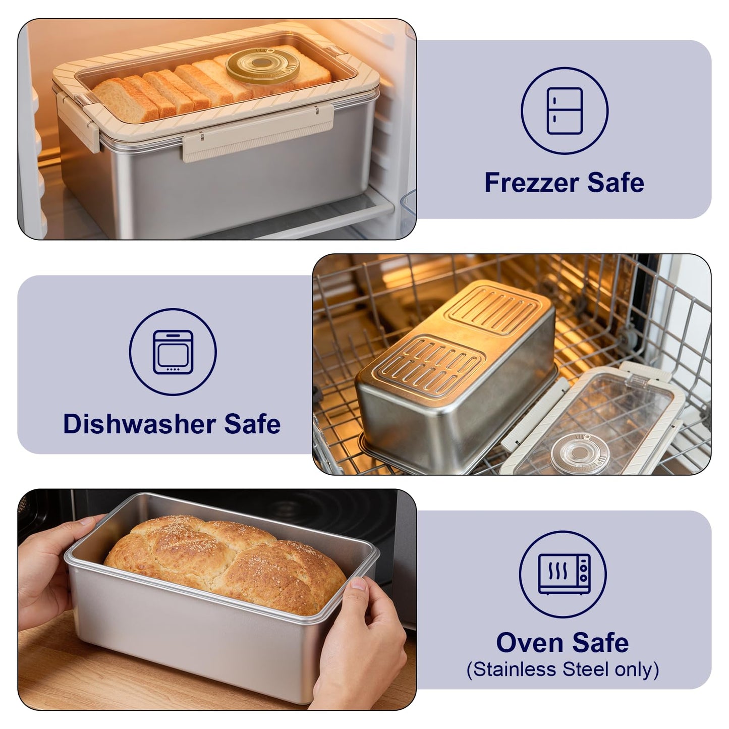 QCQHDU Bread Containers, Time Recording Stainless Steel Corner Fresh Bread Box Airtight Keeper Food Storage Container for Kitchen Countertop Homemade Breadbox BPA Free, 5800ML Large Capacity 2 Pack