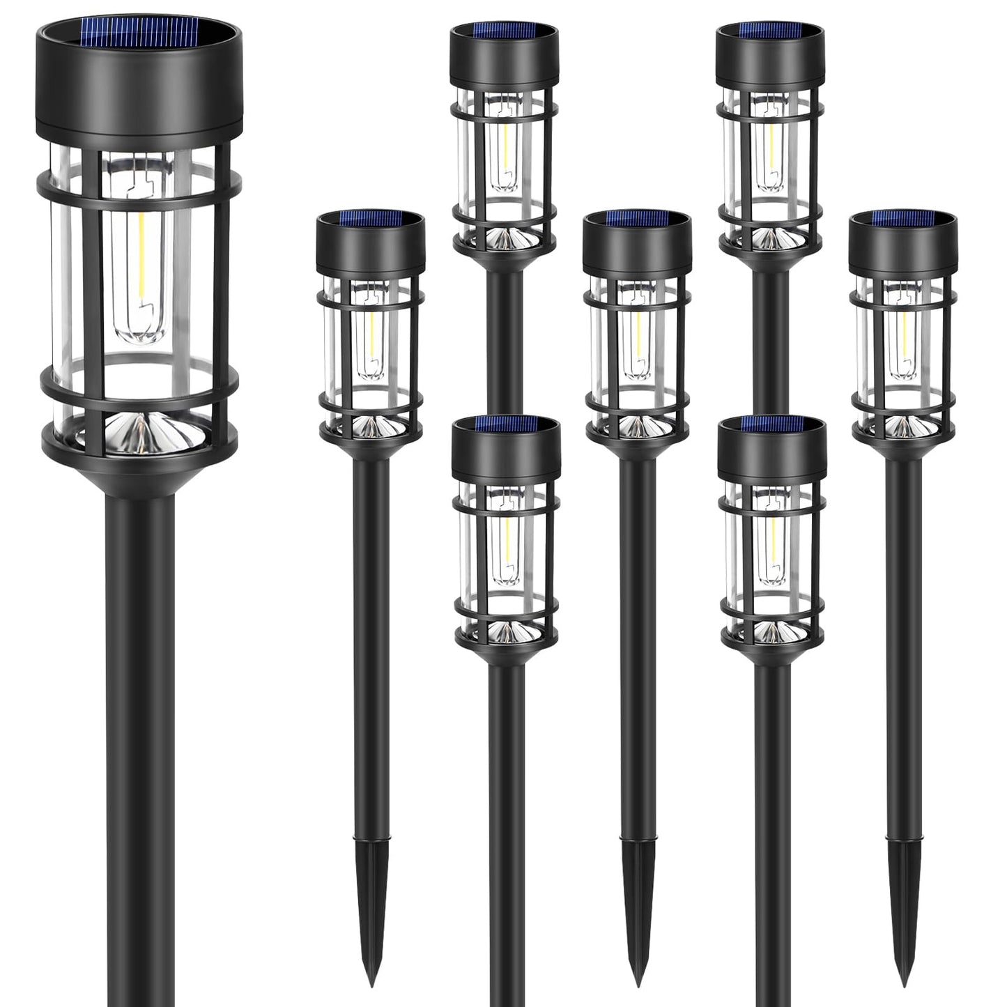 Mancra Solar Pathway Lights, 8 Pack LED Solar Lights Outdoor Waterproof, Glass Metal Garden Lighting for Yard Path Landscape Lawn Walkway Driveway, 3000K