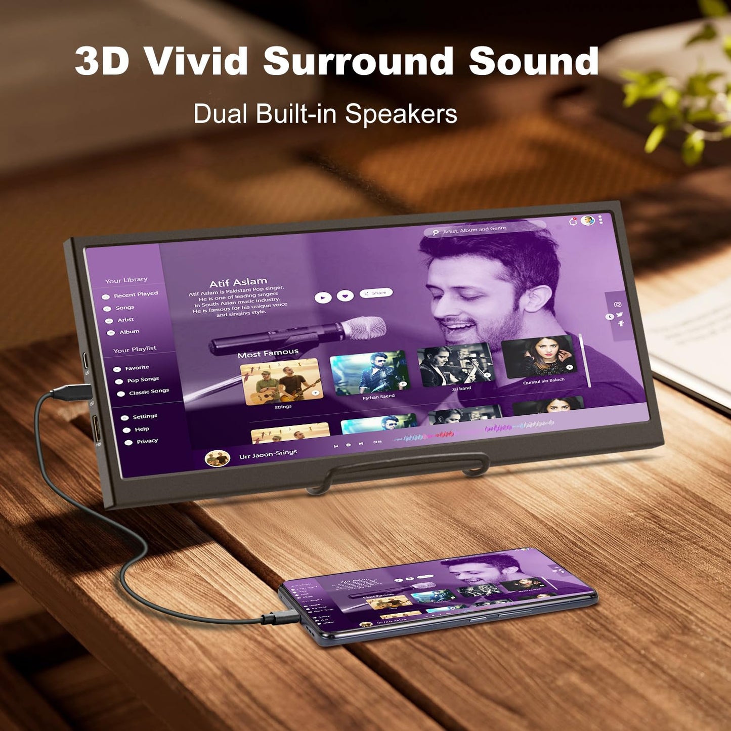 12.3 Inch Touchscreen Secondary Monitor, IPS Stretched Bar LCD Travel Touch Display 1920 * 720 HDMI USBC, Portable Touch Screen for Laptop Computer Windows Aida64 GPU CPU RAM Monitoring