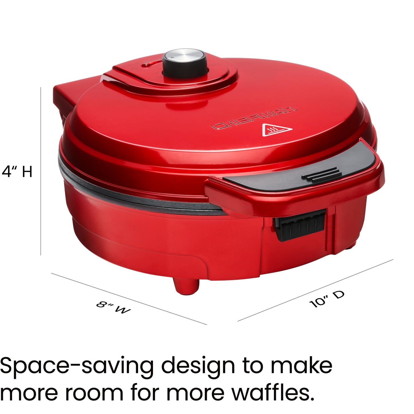 Chefman Anti-Overflow Belgian Waffle Maker w/Shade Selector, Temperature Control Mess Free Moat, Round Iron w/Nonstick Plates & Cool Touch Handle, Measuring Cup Included, Red