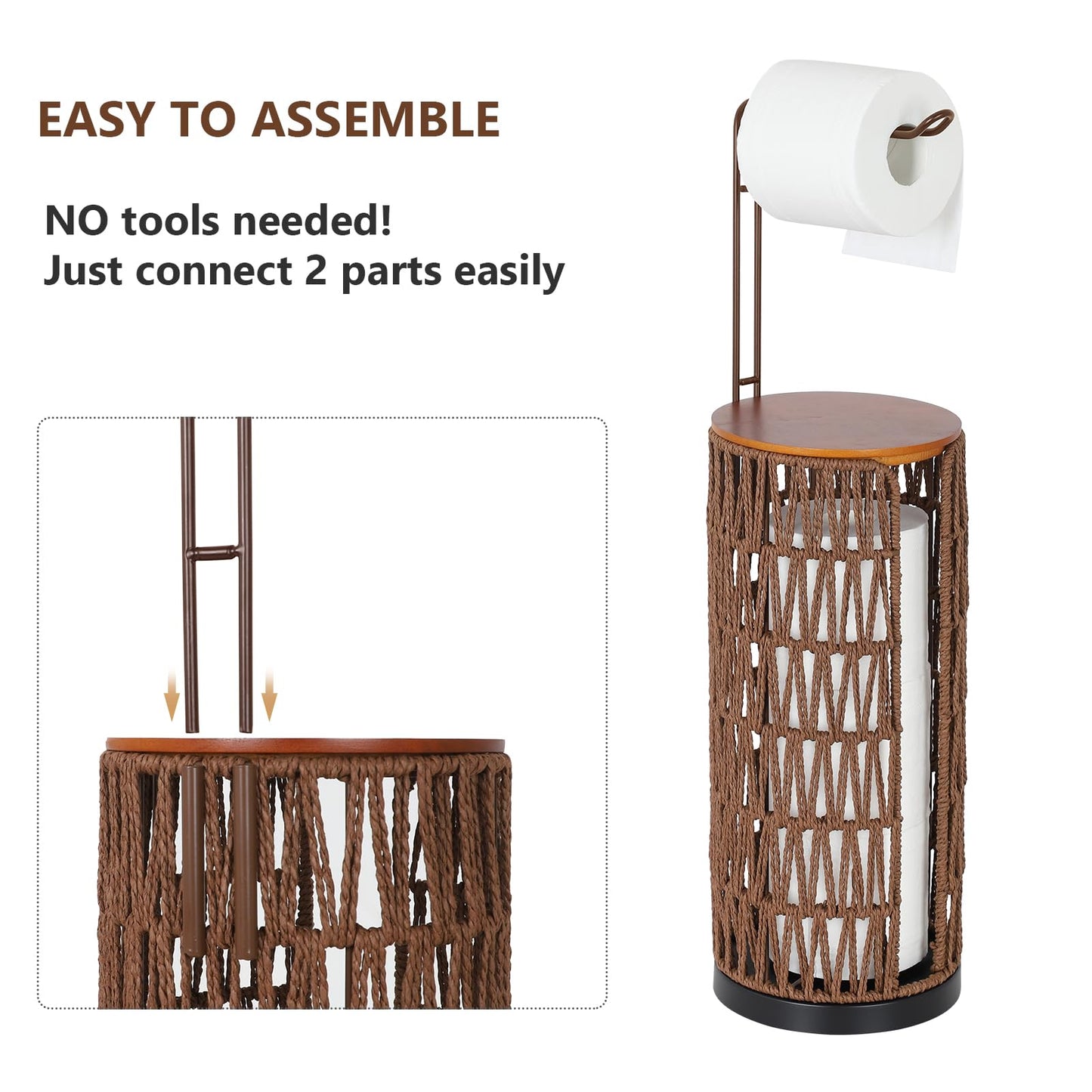 Trongee Freestanding Toilet Paper Holder with Storage,3 Rolls of Rattan Tissue Holder for Bathroom,Woven Toilet Paper Roll Holder Stand,Boho Bathroom Decor Farmhouse Toilet Paper Storage-Deep Brown