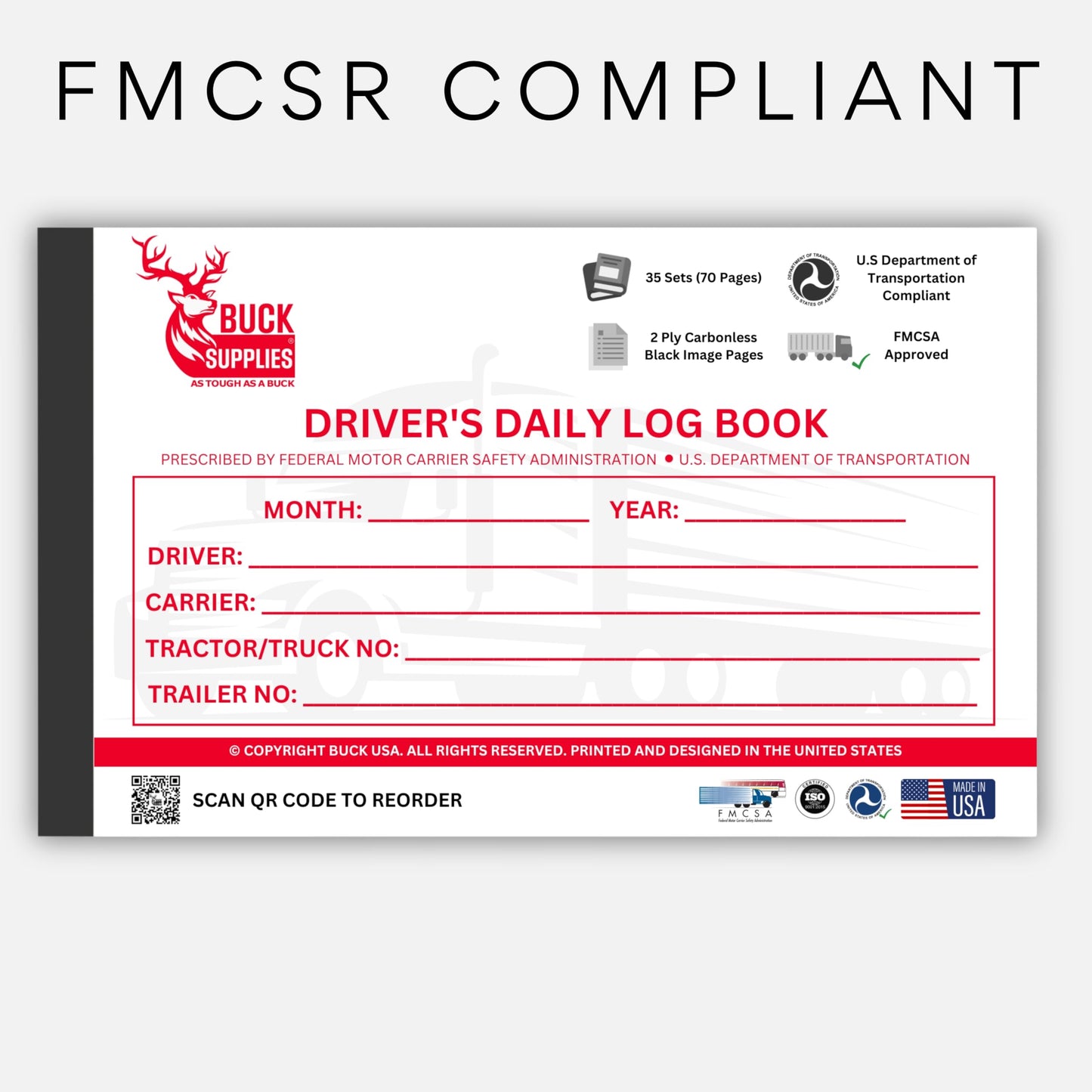 10 Pack Driver Daily Log Books for Truck Drivers with 7 & 8 Day Recap - 35 Sets of Forms Per Log Book, 2-Ply Carbonless, 5.5" x 8.5", DOT Log Book for Truck Drivers, FMCSA Compliant, Easy Tear-Out