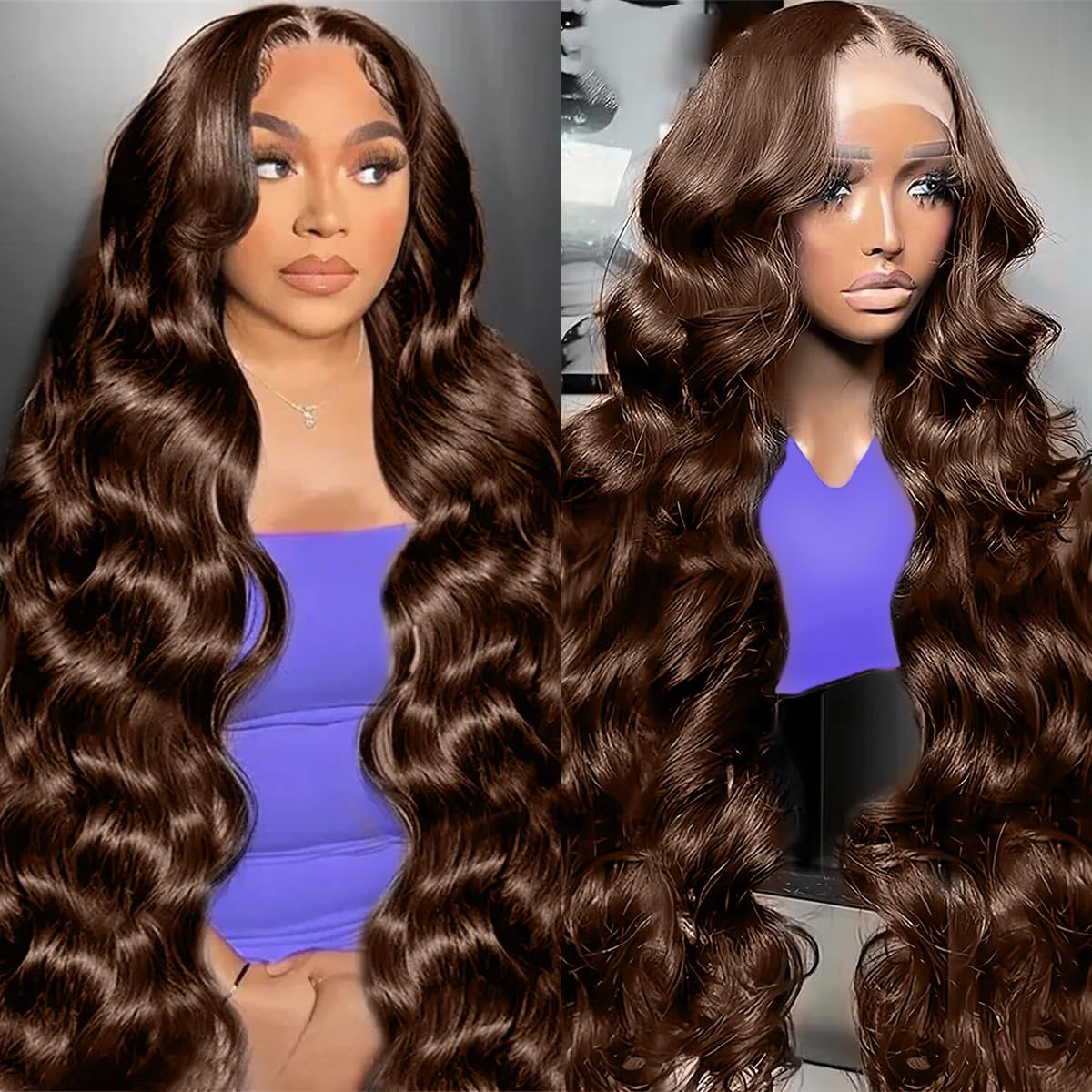 13x6 Chocolate Brown Lace Front Wig Human Hair 200% Density Body Wave Wigs HD Transparent Front Wigs Human Hair Pre Plucked with Baby Hair Brown Colored Wigs for Women Human Hair Wigs 26 Inch