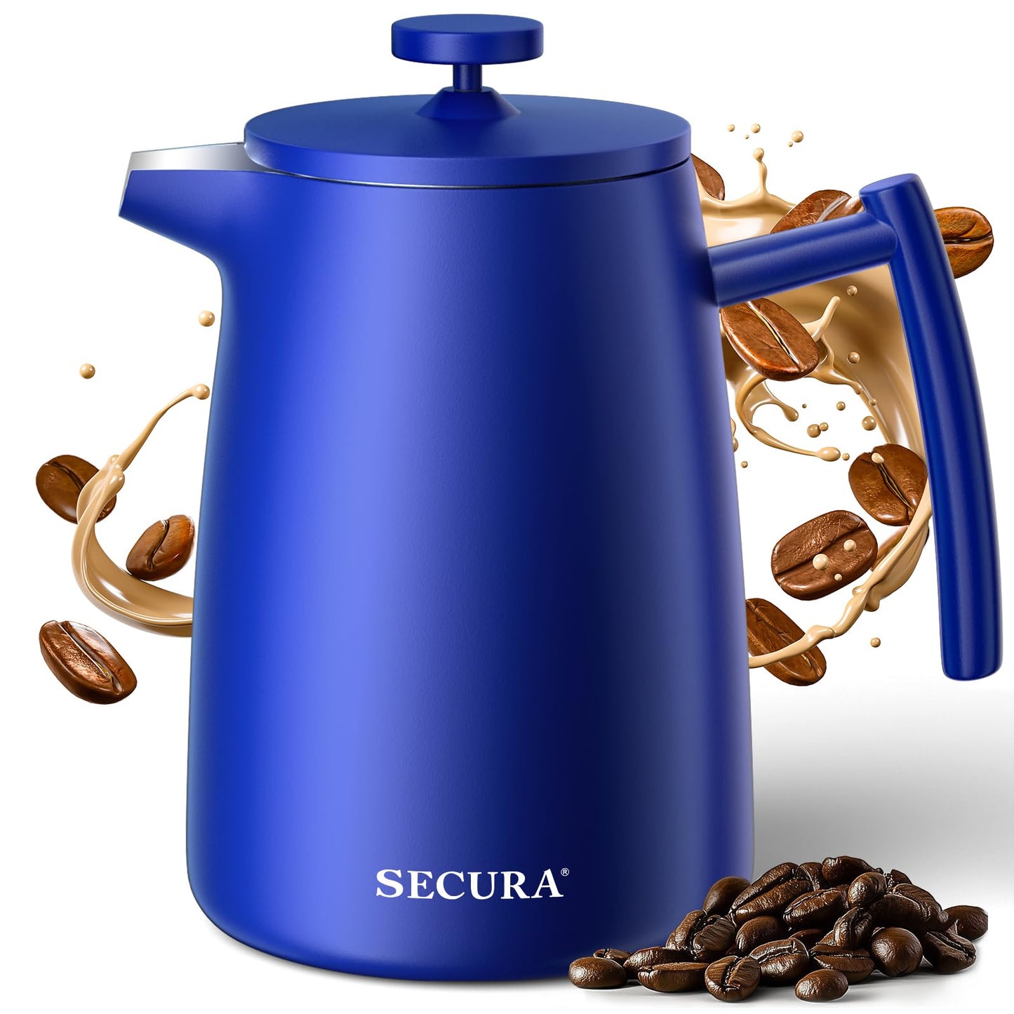 Secura 50oz French Press Coffee Maker – 304 Stainless Steel, Insulated Coffee Press with Extra Filter, Blue