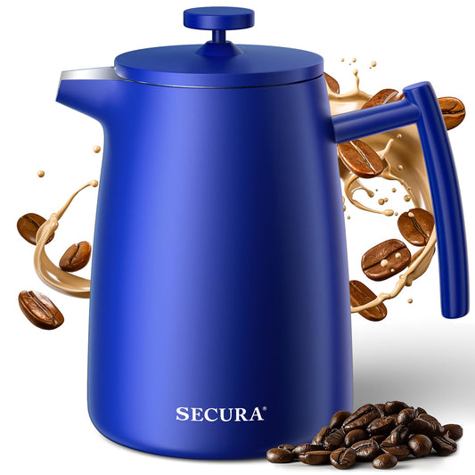 Secura 50oz French Press Coffee Maker – 304 Stainless Steel, Insulated Coffee Press with Extra Filter, Blue