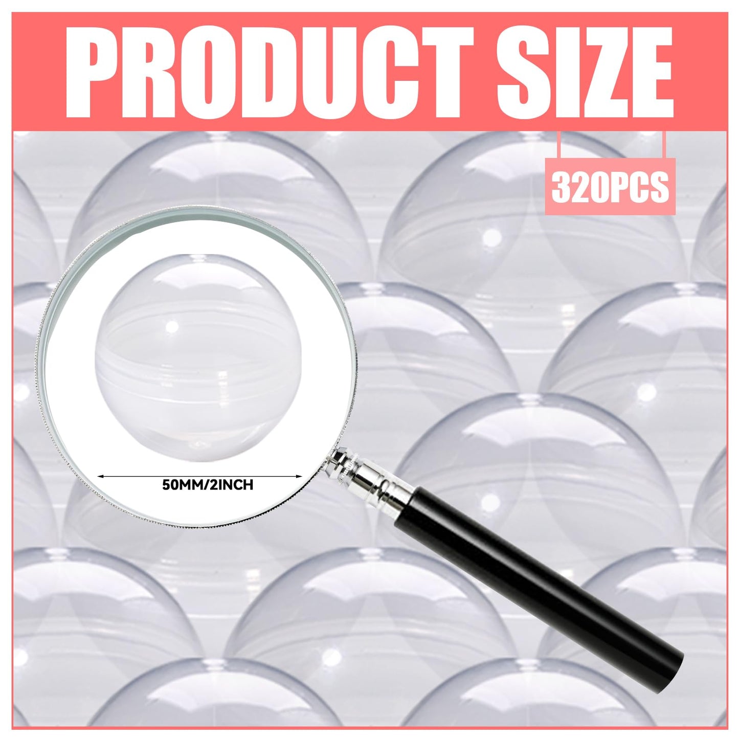 TANEMUDO 320 Pcs Gumball Vending Machine Capsules 2 Inch Empty Round Capsules Clear Plastic Small Toy Containers for Prizes Party Favors Supplies (Clear )