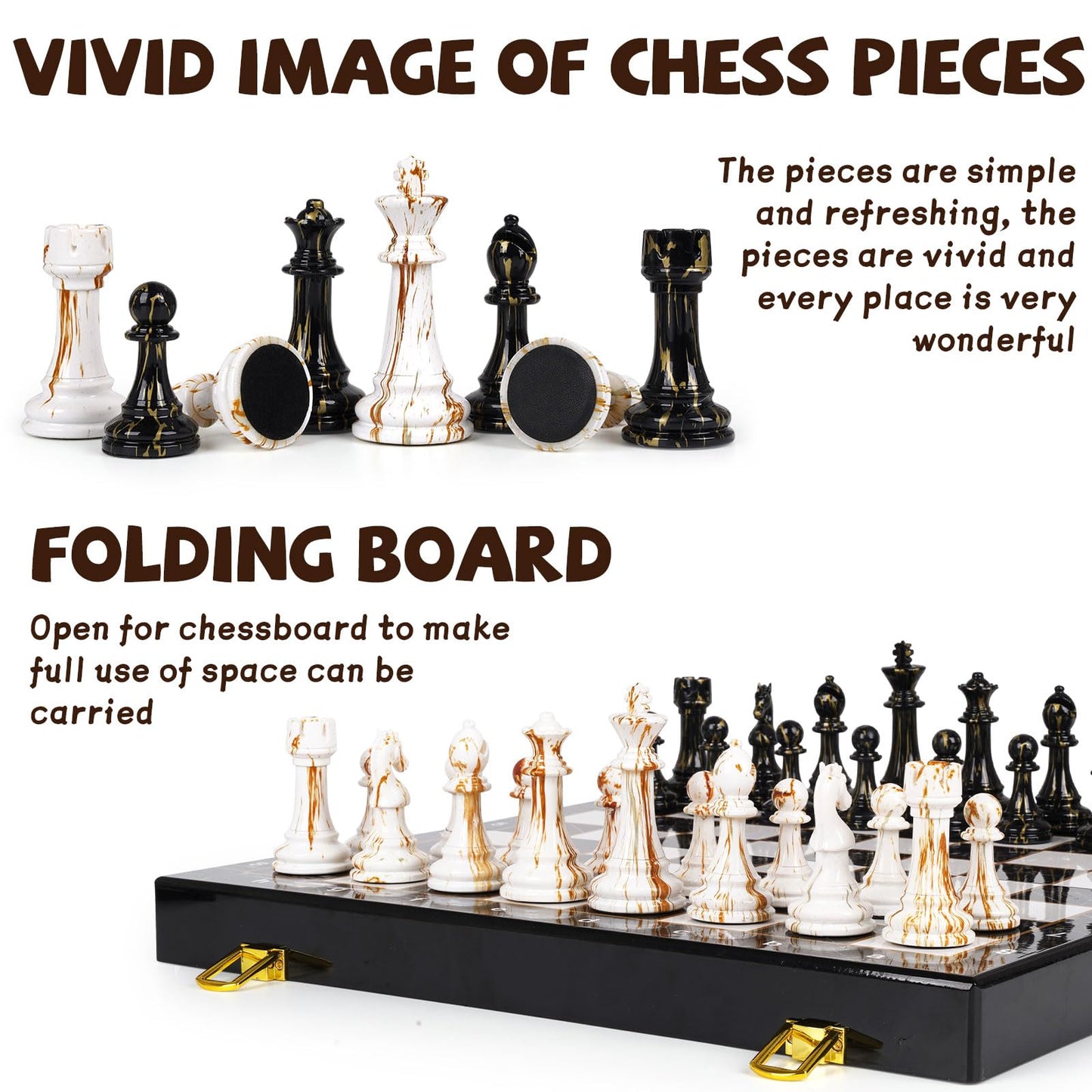 15" Large Chess Set for Adults with Weighted Acrylic Chess Pieces 3.5" King & Portable Folding Marbling Wooden Chess Board Travel Chess Sets Family Board Game Gift – Elegant Classic Chess Game
