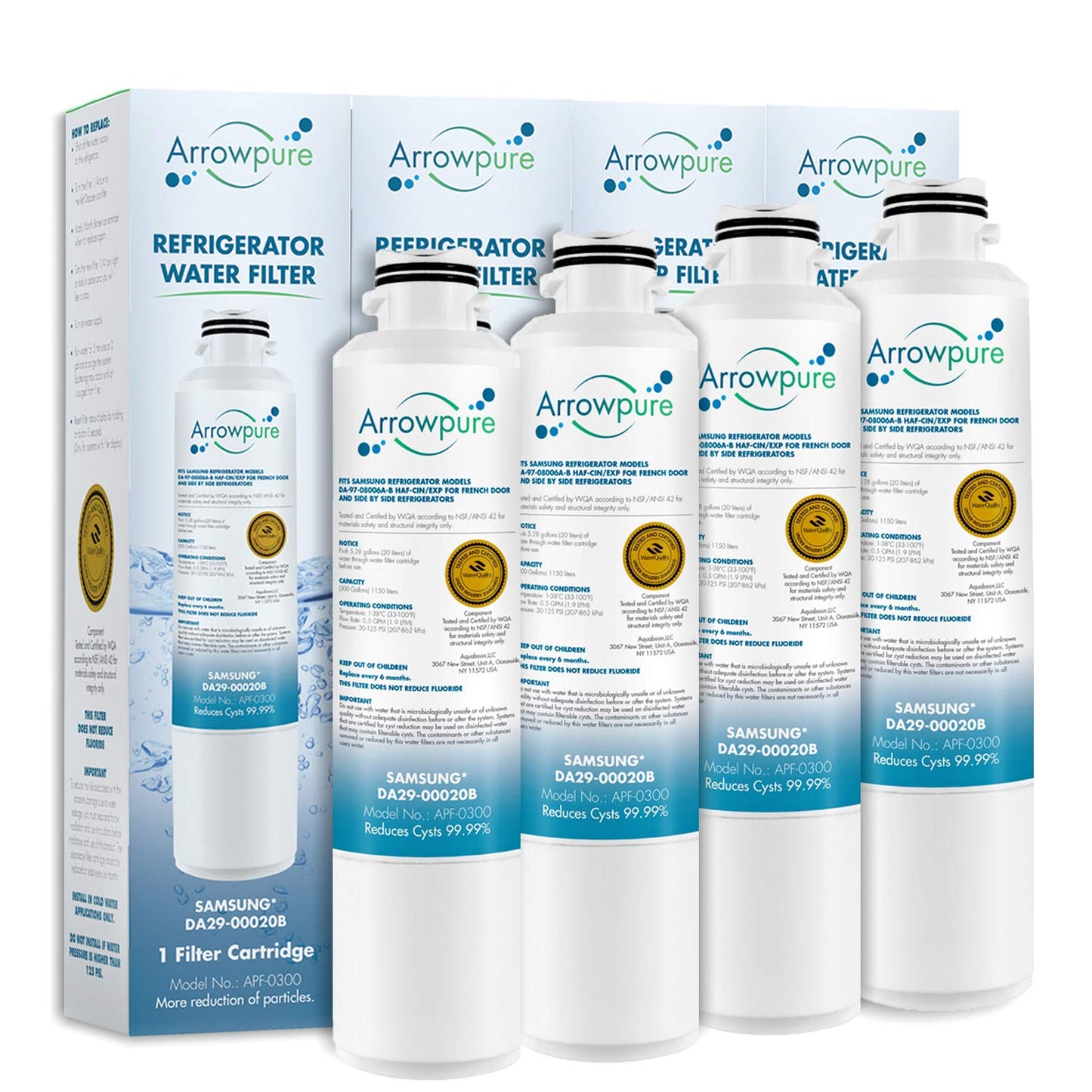 APF-0300 Fits Samsung Refrigerator Water Filter DA29-00020B Also HAF-CIN/EXP, RF28HMEDBSR, RWF0700A, RF4287HARS, RF263BEAESR, HDX FMS-2, 4-Pack