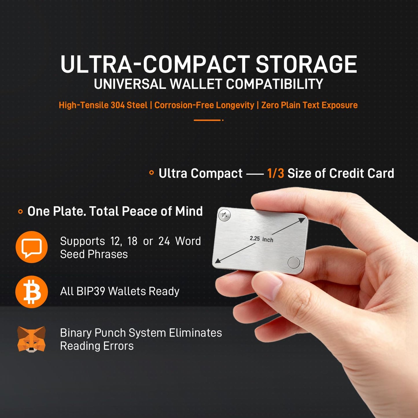 Satorilock Crypto Seed Storage,Mini Binary Tablet,Stainless Steel,Crypto Capsule Metal Wallet,Cold Storage Backup,12/24 Words Key Phrase Storage,Steel Plate,Compatible with Ledger,Trezor,Bitcoin