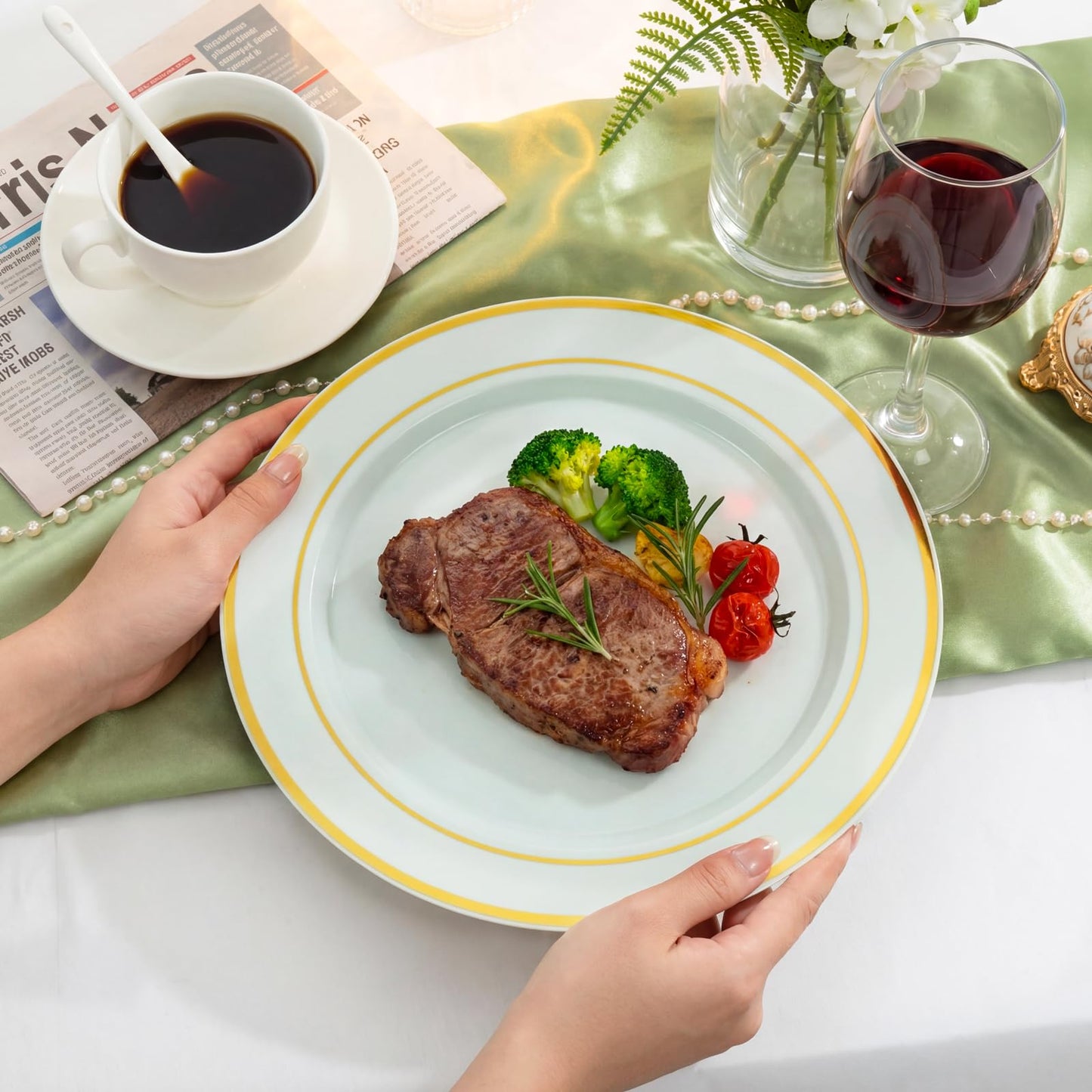NOCCUR 200PCS Sage Green Plastic Plates for 100 Guests - Include 100PCS 10" Dinner/ 100PCS 7" Dessert Plastic Plates Heavy Duty - Ideal for Wedding&Party