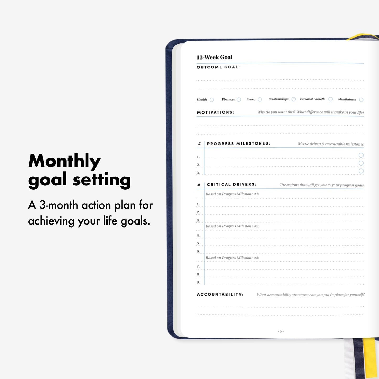 BestSelf 13-Week Self Journal & Goal Planner – Undated Daily ADHD-Friendly Journal for Men & Women | Productivity, Gratitude, Reflection & Habit Tracker | 2026 Life Organizer with Prompts, Black