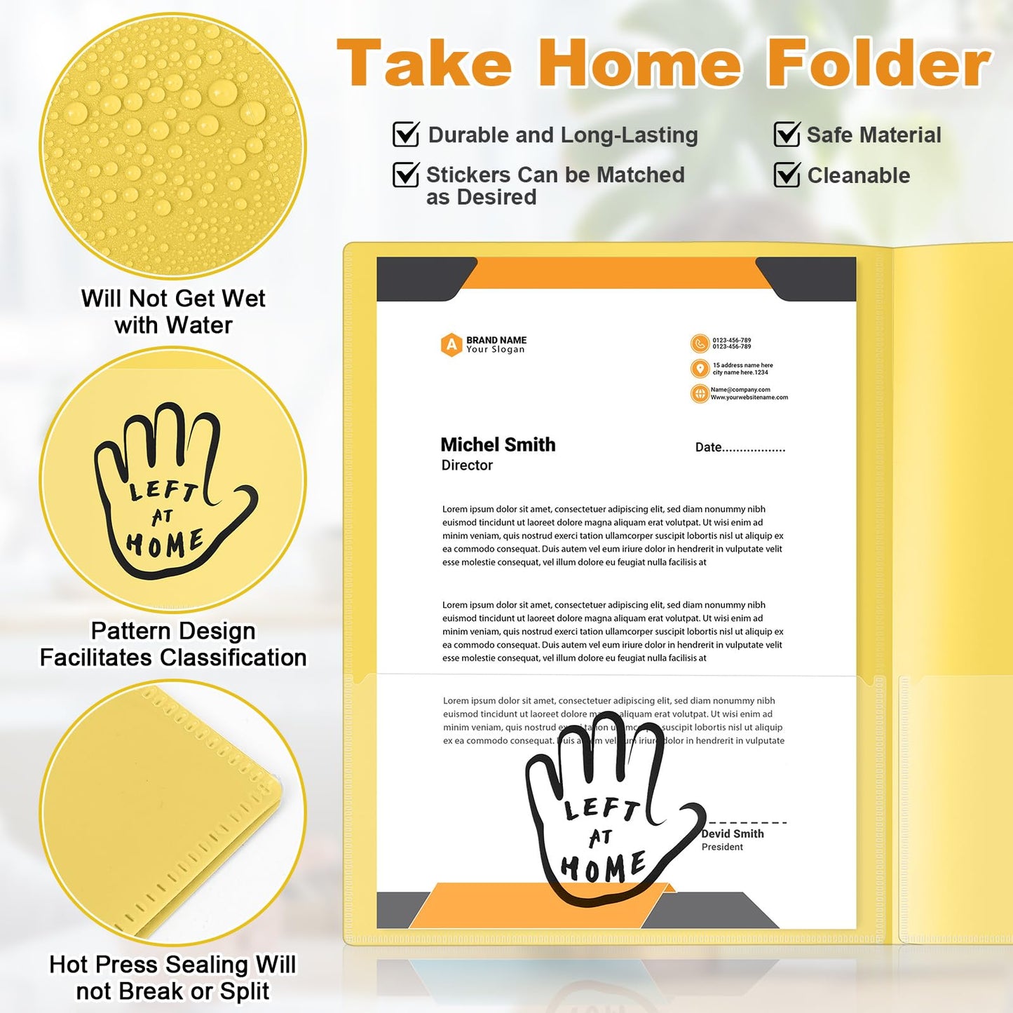 48 Pack Take Home Folder with Pocket, Parent Teacher Communication Folders Heavy Duty Plastic 2 Pocket Homework Folder, Letter Size Student Folders for Teachers and School Supplies(Yellow)