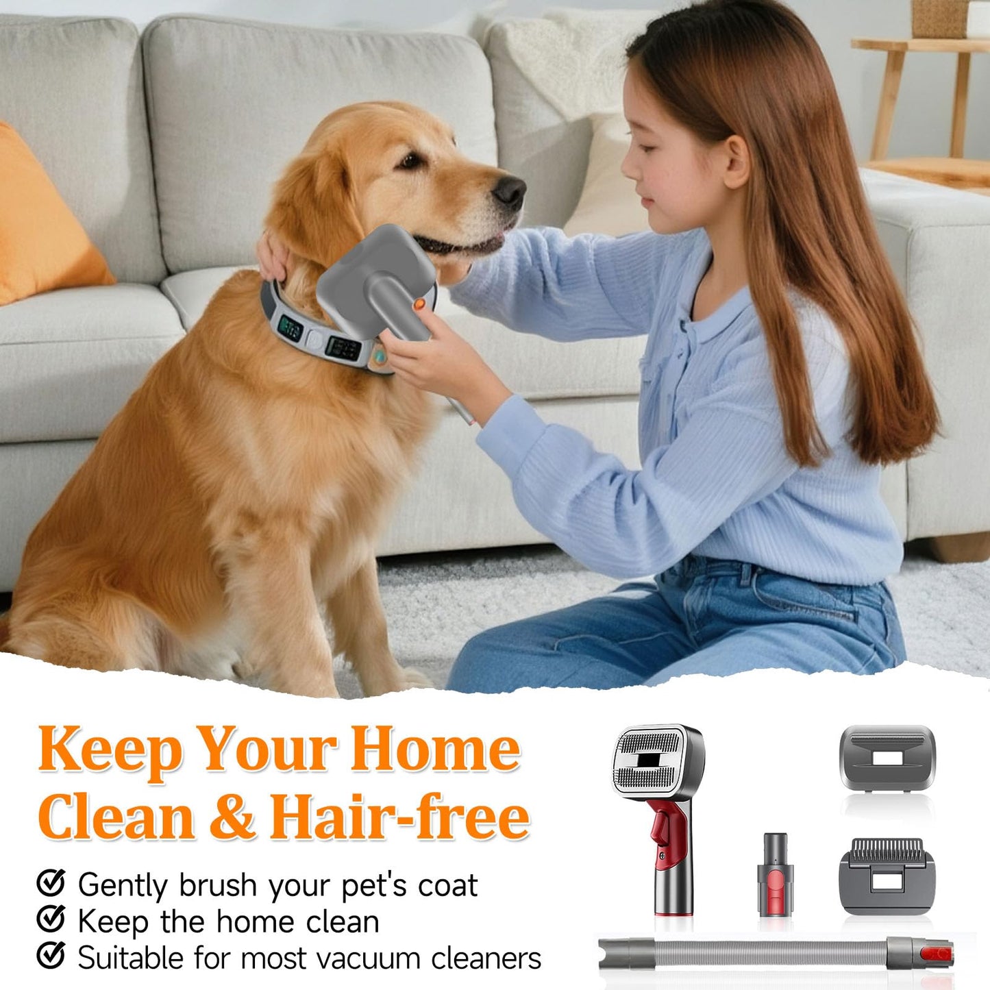 LAQVITA 3-in-1 Pet Dog Grooming Attachment Kit, Deshedding Brush Attachment for V15, V11, V10, V8, V7 – Effective Grooming & Cleaning – Hair Grooming Tools for Dog and Cat, 5 Pack