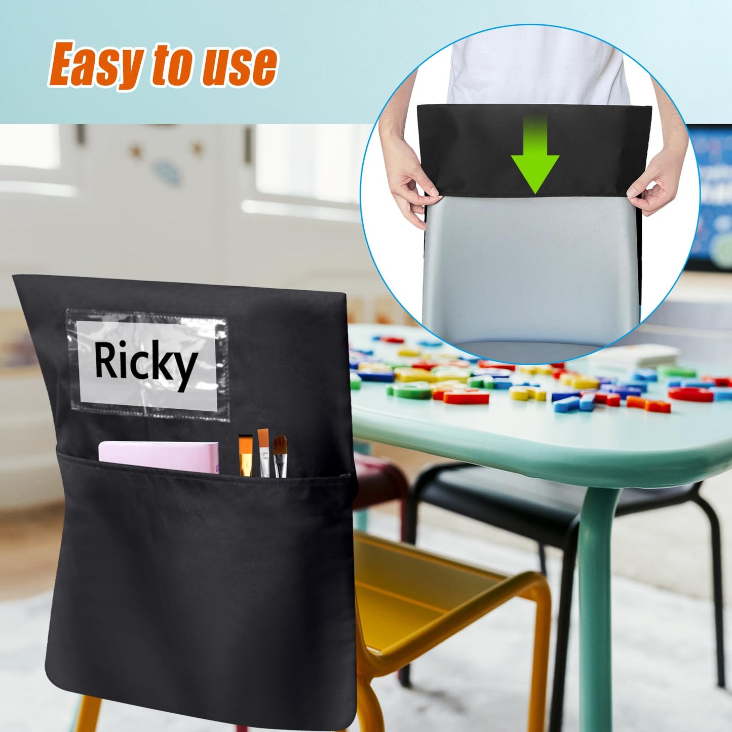 RSUARSUA 24 Pack Chair Pockets for Classroom 16.8 x 19 inches Chairback Buddy Pocket Chart Seat Back Organizer Student Storage with Lable Slot for Classroom Kindergarten School Home (24)