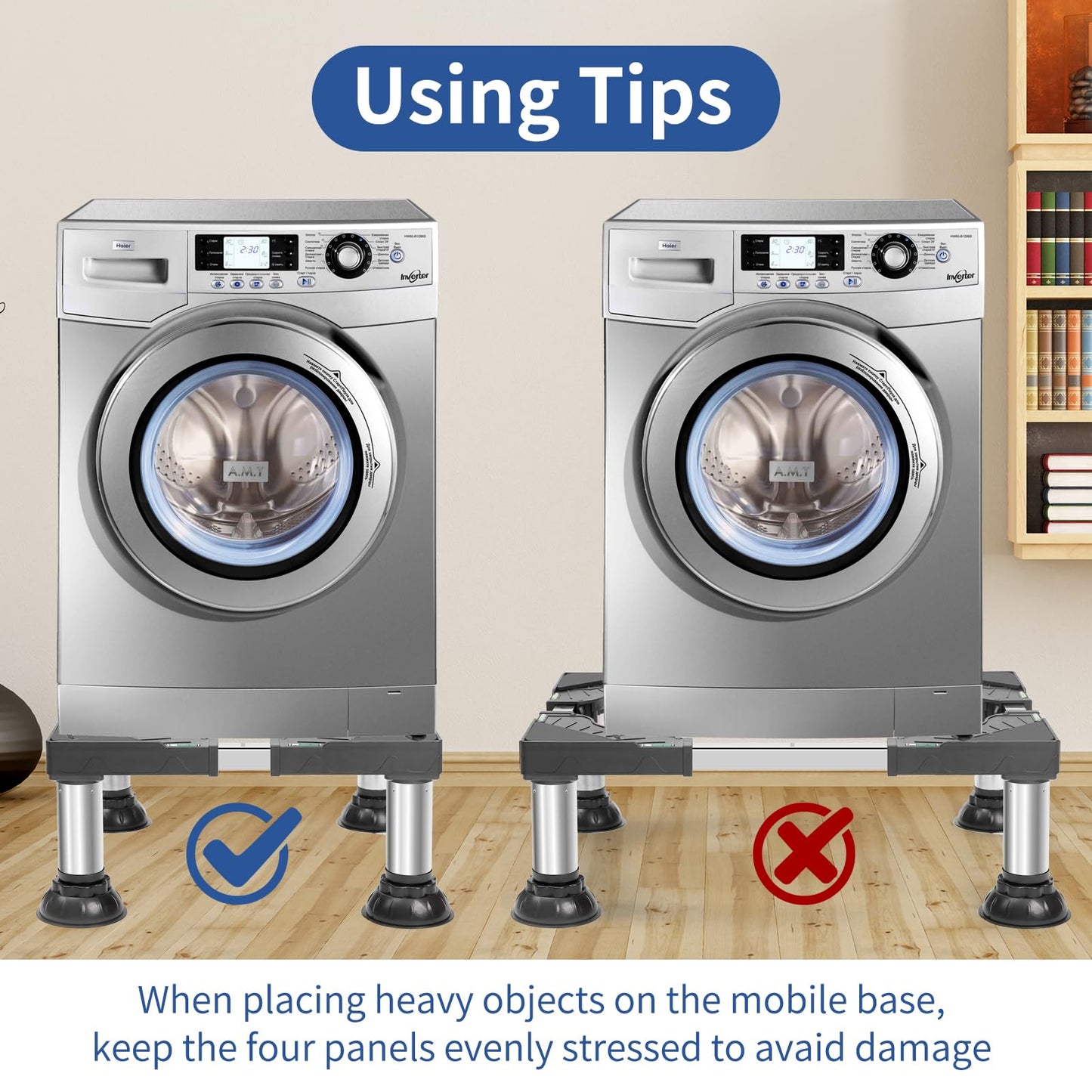 Nefish Mini Fridge Stand Height 7"-8.4" Adjustable Washer and Dryer Stand with 4 Strong Feet Heavy Duty Washing Machine Stand Base Laundry Pedestal Universal Platform for Home 16-24 Inch Appliance