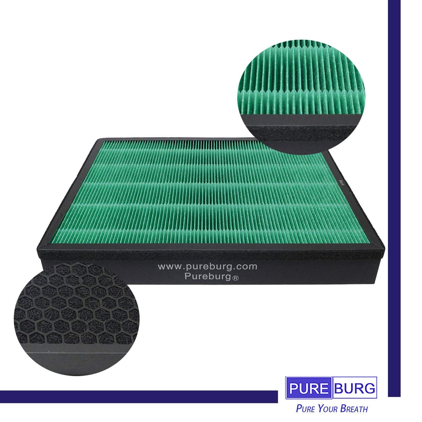 PUREBURG Replacement Filter Compatible with Coway Airmega 300 300S Air Purifier, H13 True HEPA and Activated Carbon MAX2 Multi-Layer Filtration, 2 Piece Pack