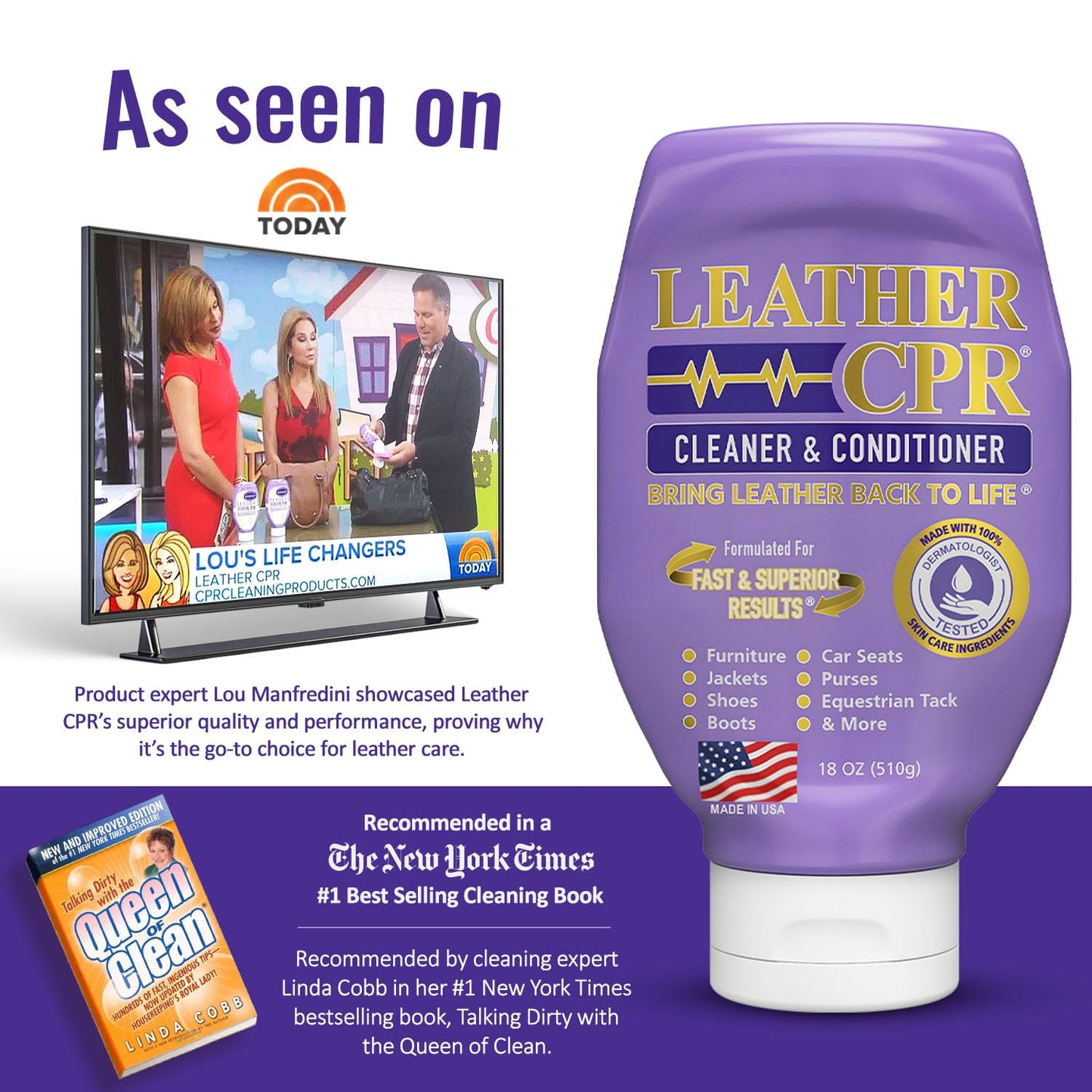 Leather CPR Cleaner and Conditioner 18oz. Bring Leather Back To Life on Furniture, Car Seats, Handbags, Jackets, Boots, Saddles, Purses & Shoes. Restores Shine, Softness & Color to Real Leather