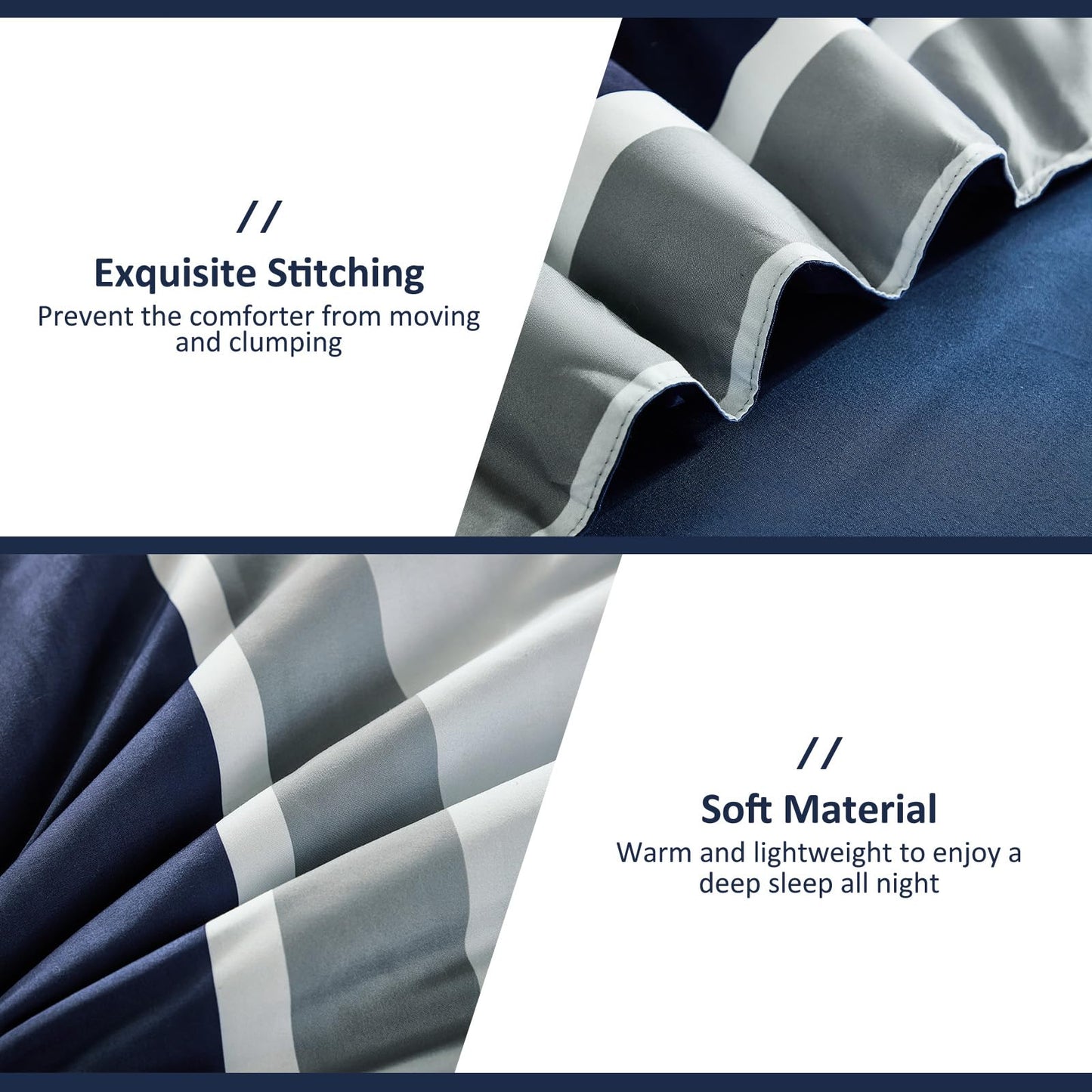 WONGS BEDDING Queen Comforter Set, 7 Pieces Navy Blue Comforter Set Queen Size, Soft Striped Bed in a Bag Bedding Set with Comforter, Flat Sheet, Fitted Sheet, Pillow Shams, Pillowcase