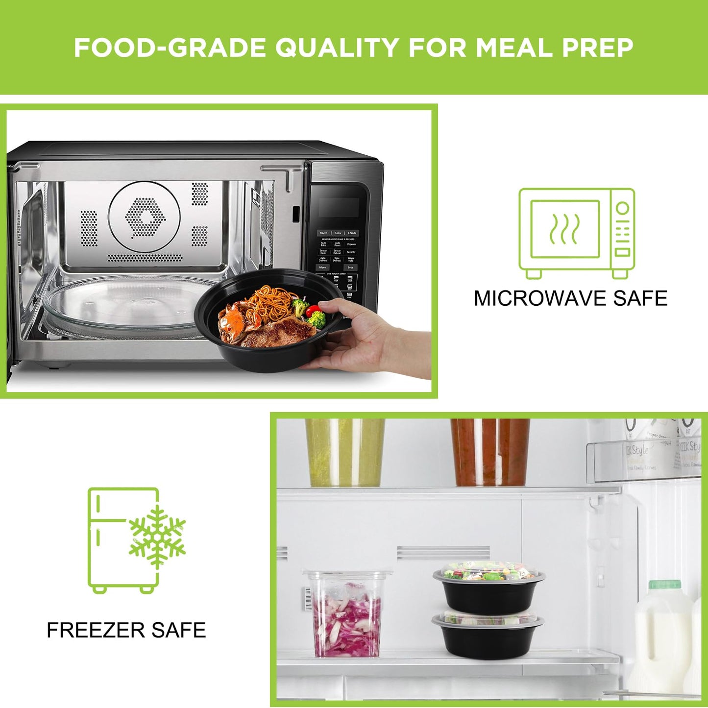 WGCC Meal Prep Containers with Lids - 50Pack 32OZ Meal Bowls, Round To Go Containers, BPA-Free, Freezer & Dishwasher Safe