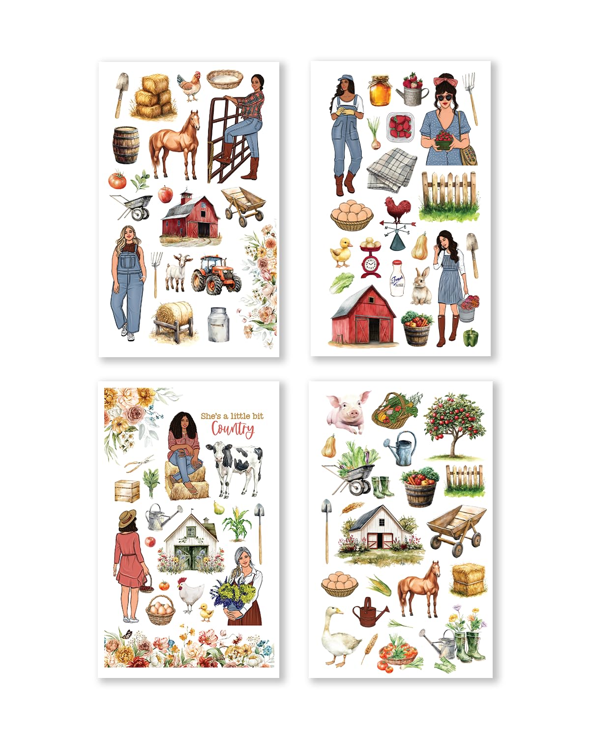 Rongrong Country Charm Planner Sticker Book for Planners, Calendars and Journals – Premium Quality Hand Drawn Perfect for Lovers of The Countryside – Scrapbook Accessories – 24 Pages
