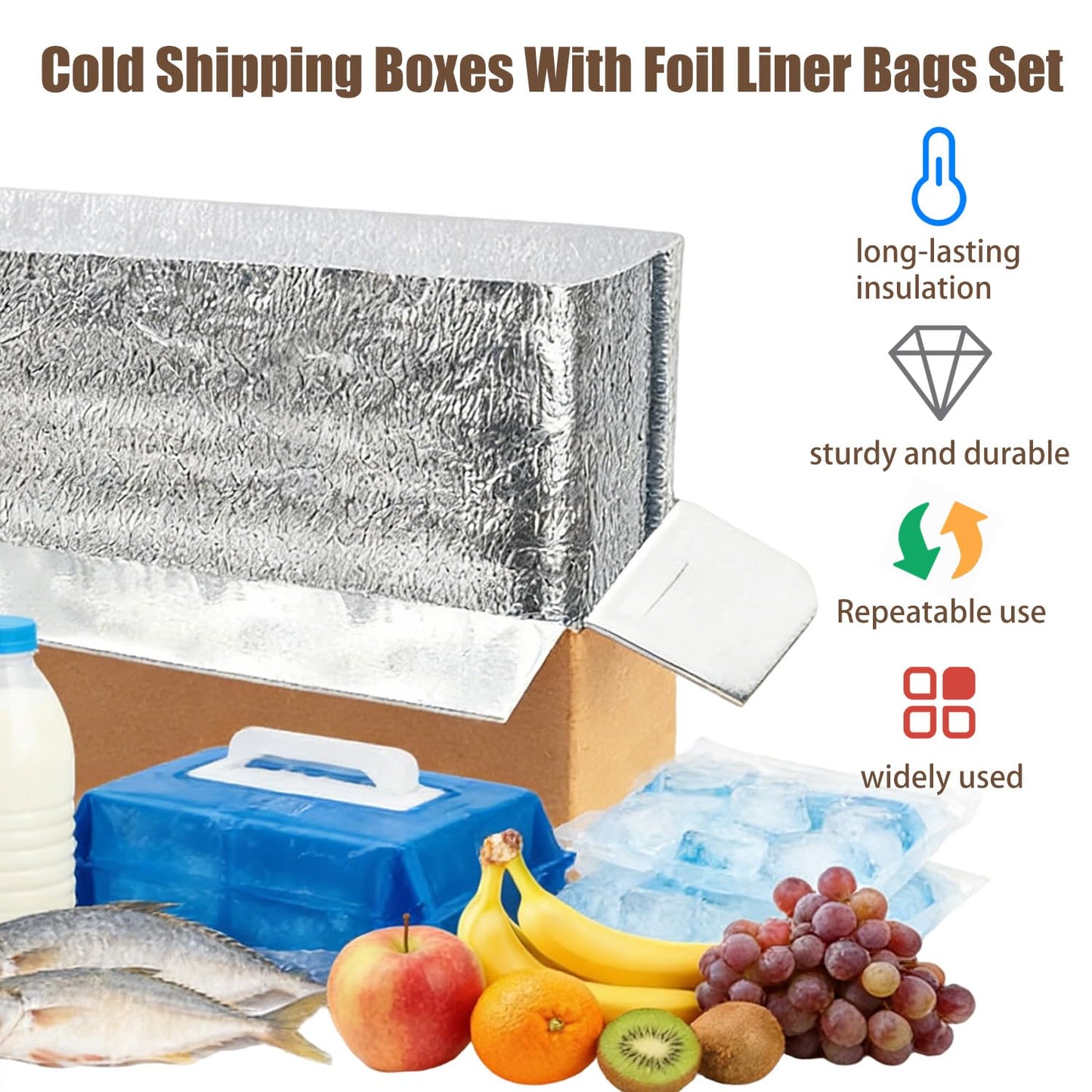 10 Pack Insulated Shipping Box - Cold Shipping Boxes With Foil Liner Bags, Professional Reusable Insulated Shipping Boxes for Frozen Food Suitable for Commercial Delivery And Personal Mailing Needs