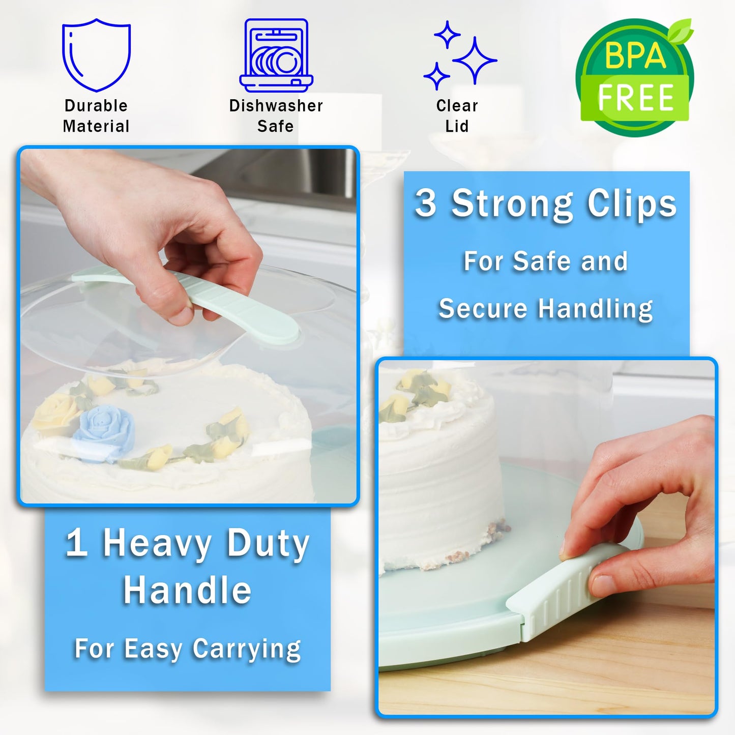 EXTRA LARGE Cake Carrier/Cake Container with Server (Holds up to 12 inch 3-layer cake) Cake Carrier With Lid And Handle /Cake Holder with Lid/Cake Cover Cake Plate Clear Cake Dome Cake Plate With Lid