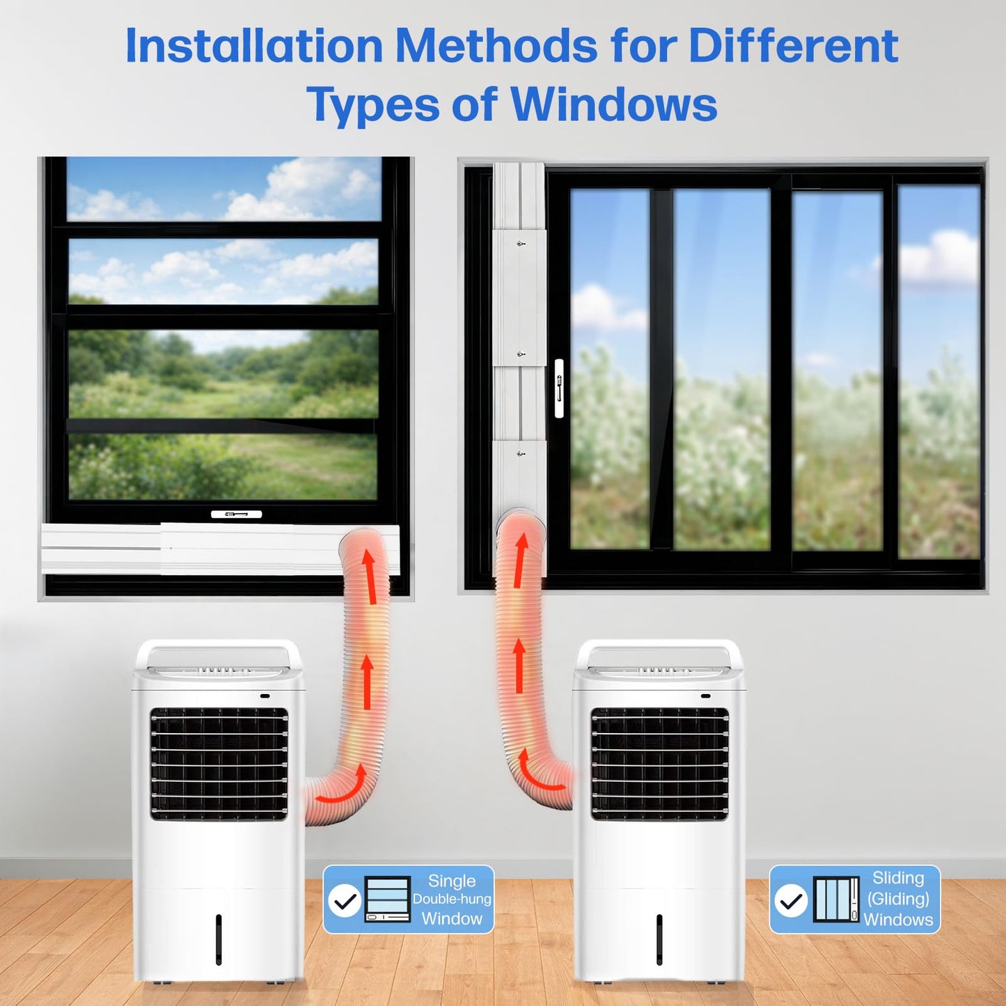 Portable Air Conditioner Window Seal Kit with 5.9" Counter-Clockwise Threaded Exhaust Hose, Portable AC Unit Window Ventilation Set with 3 Interlocking Adjustable Seal Panels