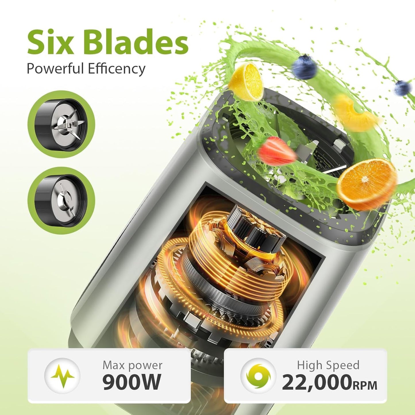 Smoothie Blender, 900W Personal Blender and Grinder Combo for Shakes and Smoothies with 3 Non-BPA Portable Cup for Beans, Nuts