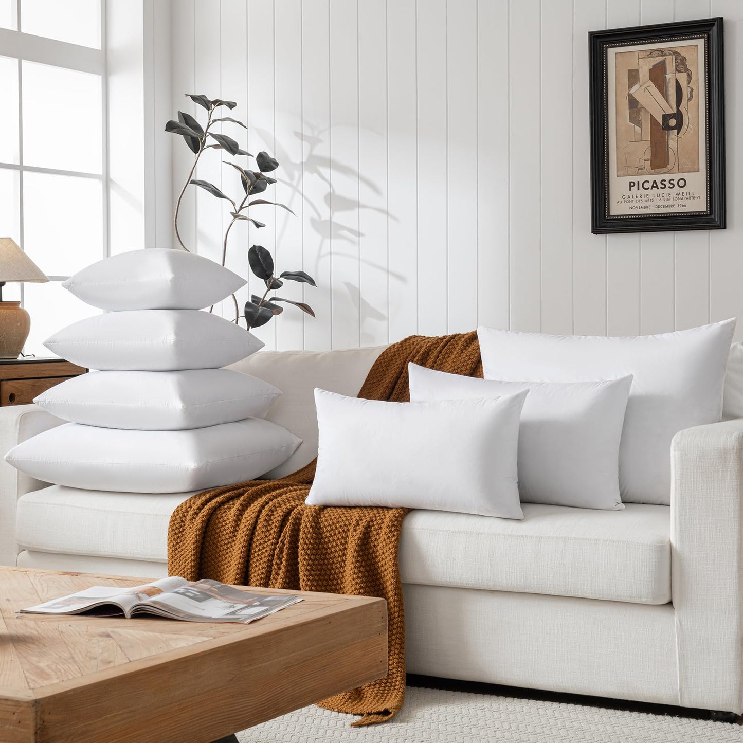 basic home® Hotel-Style Goose Feather Down Euro Pillow Insert for Sofa & Bed - 100% Odorless & Plump Cushion Filler - 233TC Cotton with Inner Liner to Prevent Poking (26x26 Inch)