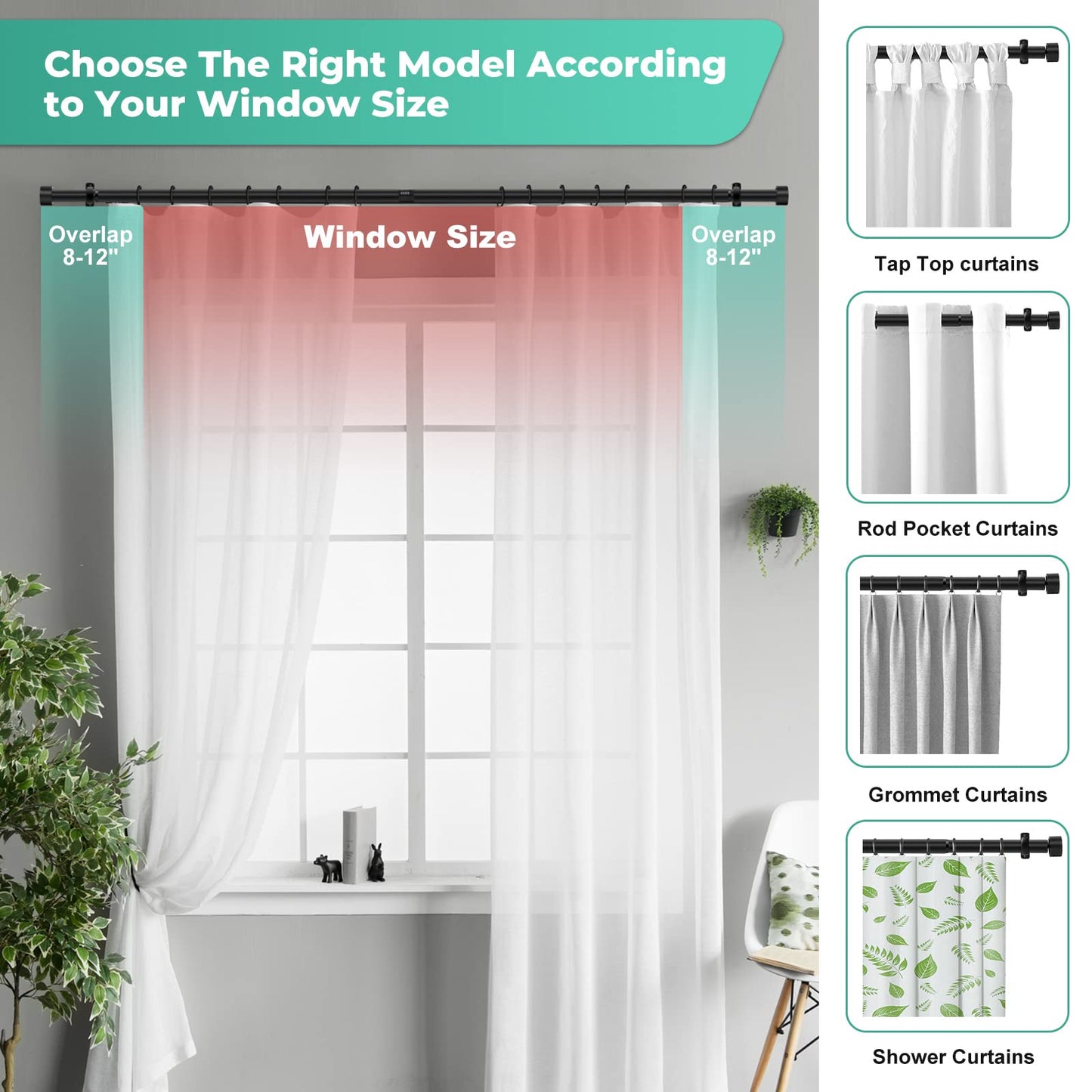 Extra Long Curtain Rods for Windows 120" to 240", 1 Inch Matte Black Drapery Rod For Bedroom Living Room Divider Adjustable Heavy Duty Outdoor Curtain Rod for Patio Cap Finials